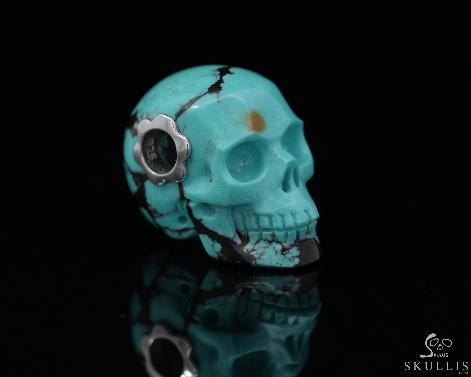 Gemstone Necklace of 0.7" Turquoise Hand Carved Crystal Skull Pendant, Skull Jewelry Gemstone Necklace of 0.7" Turquoise Hand Carved Crystal Skull Pendant, Skull Jewelry