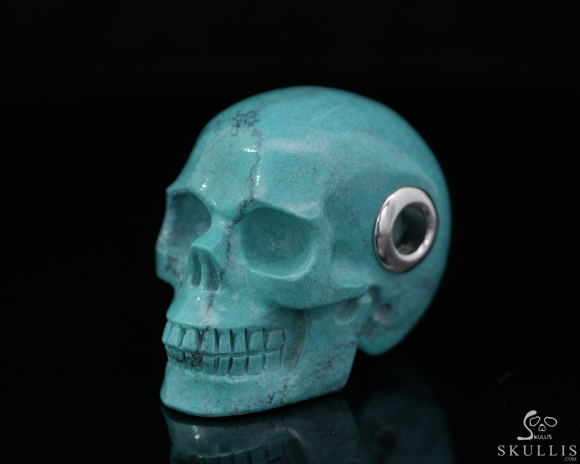 Gemstone Necklace of 1.1" Turquoise Hand Carved Crystal Skull Pendant, Skull Jewelry Gemstone Necklace of 1.1" Turquoise Hand Carved Crystal Skull Pendant, Skull Jewelry