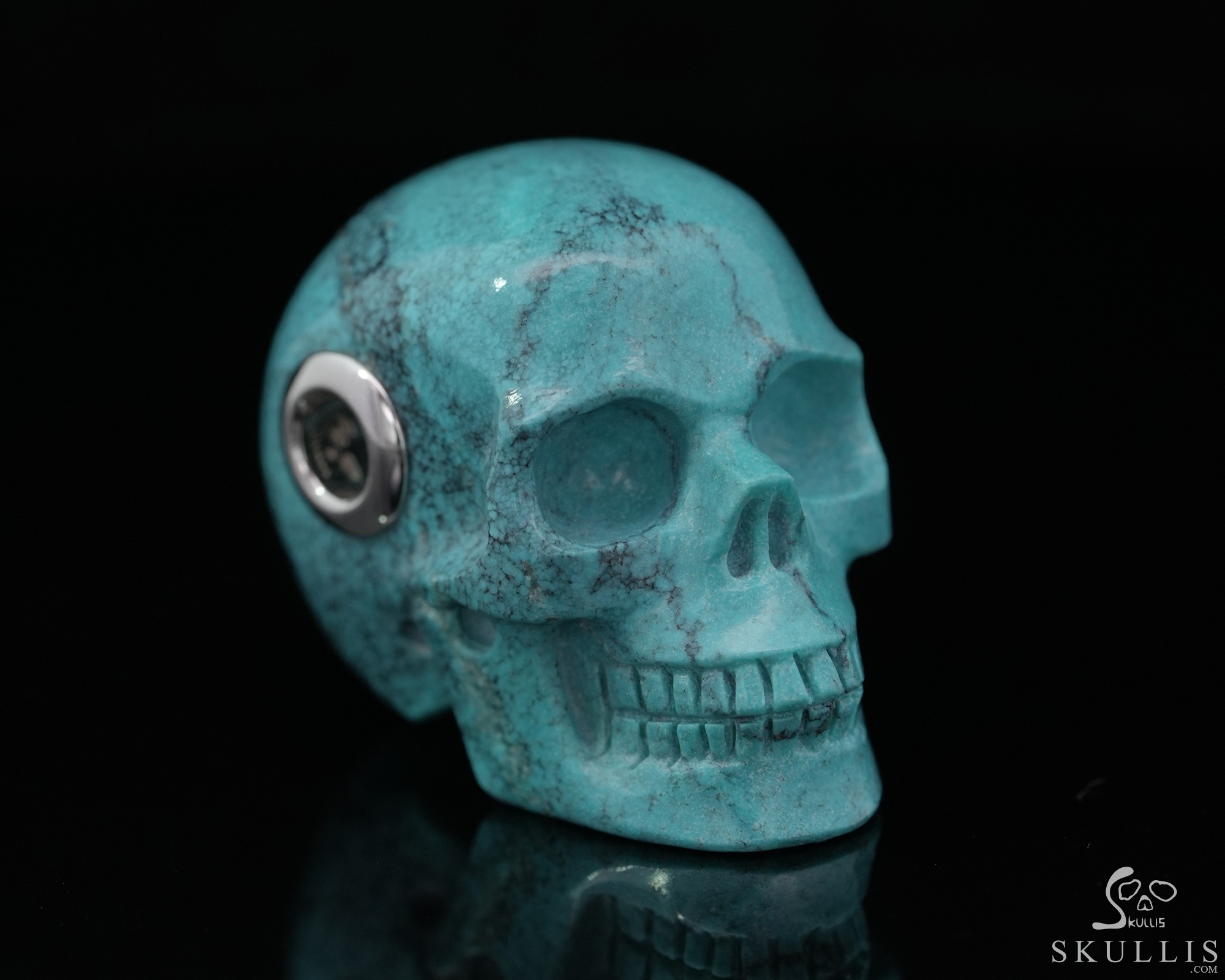 Gemstone Necklace of 1.1" Turquoise Hand Carved Crystal Skull Pendant, Skull Jewelry Gemstone Necklace of 1.1" Turquoise Hand Carved Crystal Skull Pendant, Skull Jewelry