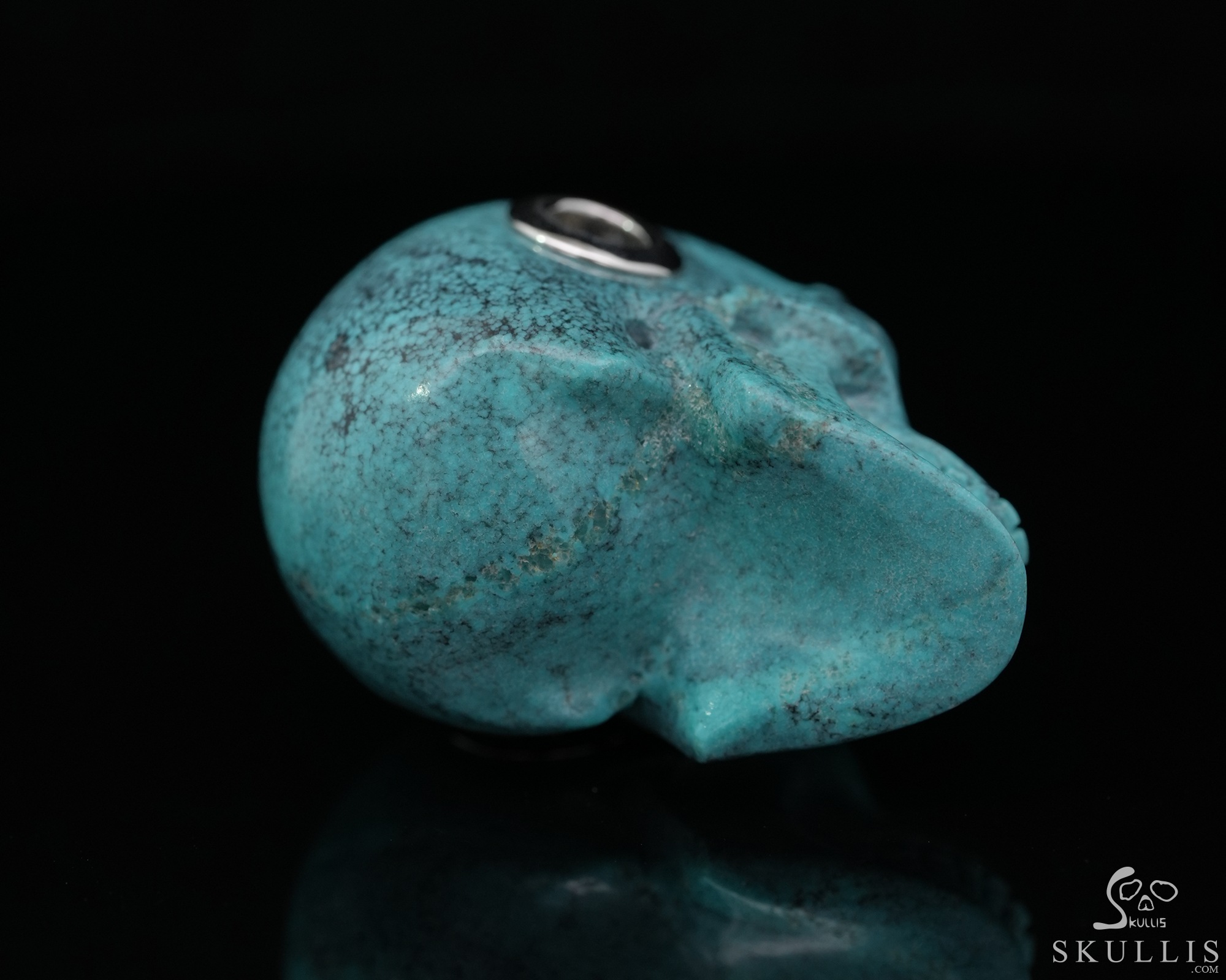Gemstone Necklace of 1.1" Turquoise Hand Carved Crystal Skull Pendant, Skull Jewelry Gemstone Necklace of 1.1" Turquoise Hand Carved Crystal Skull Pendant, Skull Jewelry