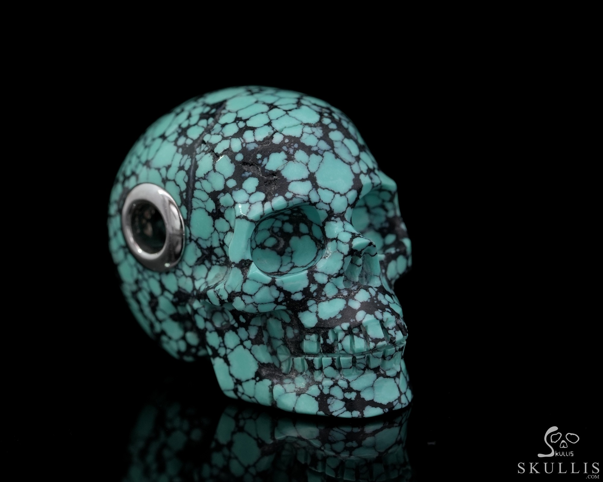 Gemstone Necklace of 1.1" Turquoise Hand Carved Crystal Skull Pendant, Skull Jewelry Gemstone Necklace of 1.1" Turquoise Hand Carved Crystal Skull Pendant, Skull Jewelry