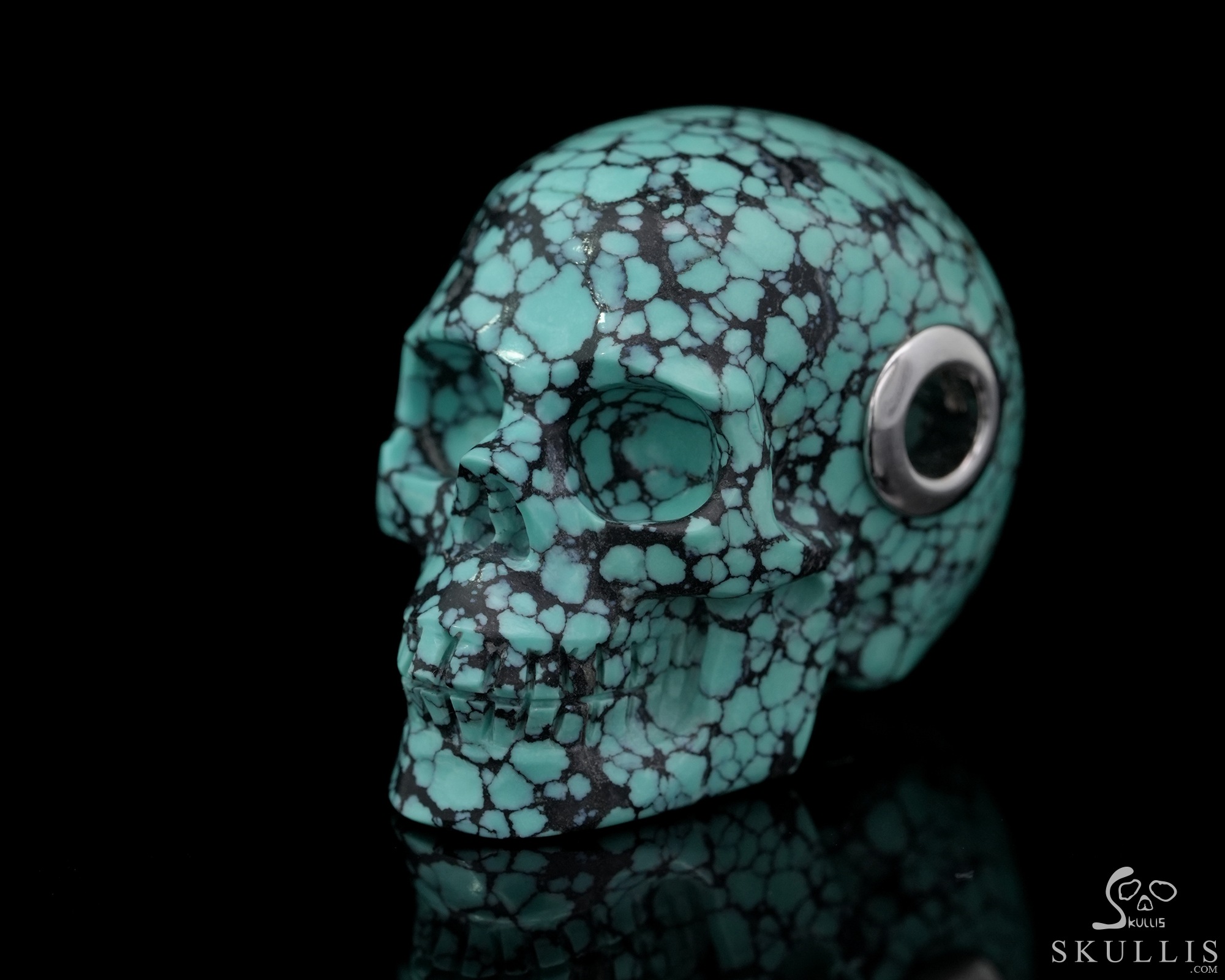 Gemstone Necklace of 1.1" Turquoise Hand Carved Crystal Skull Pendant, Skull Jewelry Gemstone Necklace of 1.1" Turquoise Hand Carved Crystal Skull Pendant, Skull Jewelry