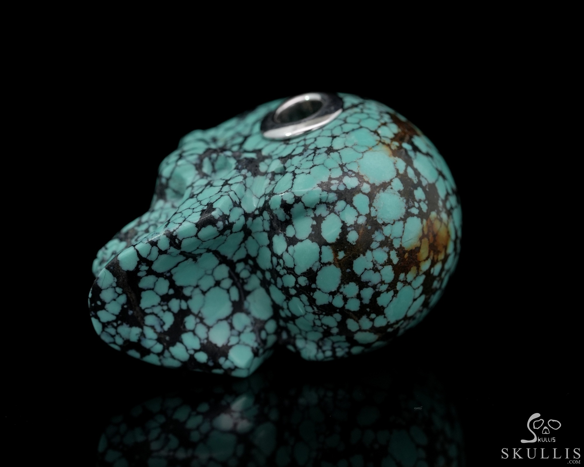 Gemstone Necklace of 1.1" Turquoise Hand Carved Crystal Skull Pendant, Skull Jewelry Gemstone Necklace of 1.1" Turquoise Hand Carved Crystal Skull Pendant, Skull Jewelry