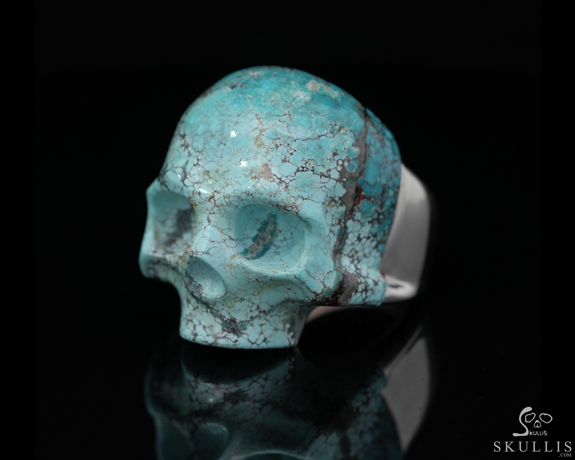 US Size 9# Gemstone Turquoise Hand Carved Crystal Skull Ring, Skull Jewelry US Size 9# Gemstone Turquoise Hand Carved Crystal Skull Ring, Skull Jewelry