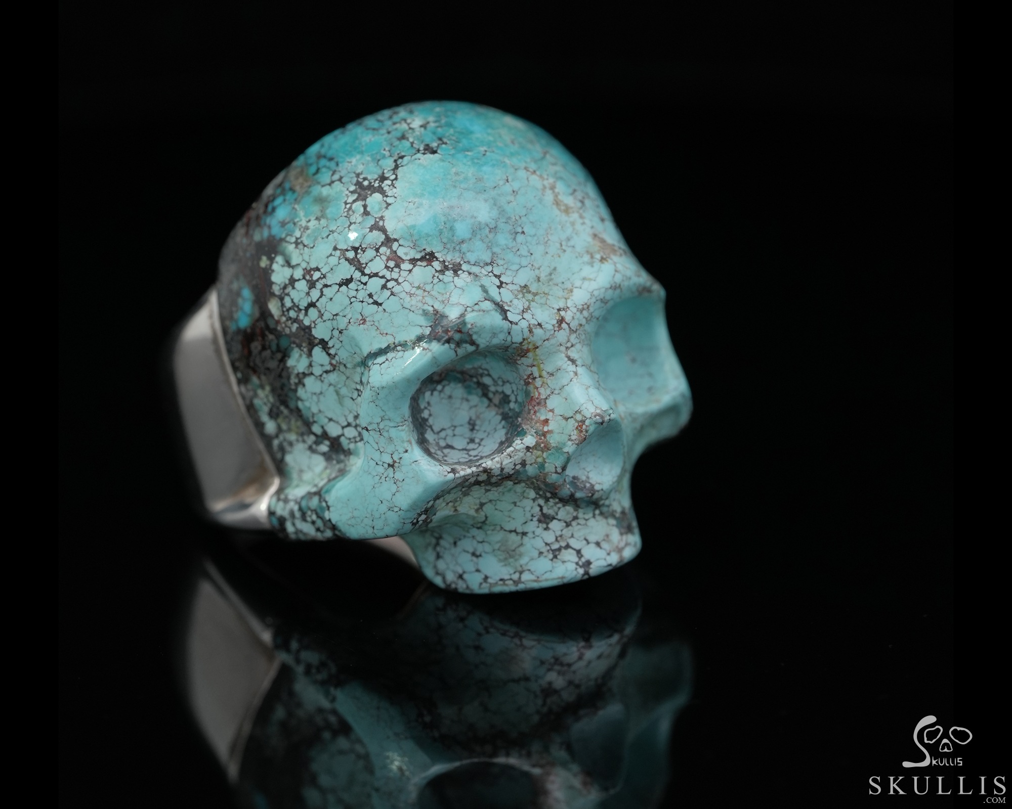 US Size 9# Gemstone Turquoise Hand Carved Crystal Skull Ring, Skull Jewelry US Size 9# Gemstone Turquoise Hand Carved Crystal Skull Ring, Skull Jewelry