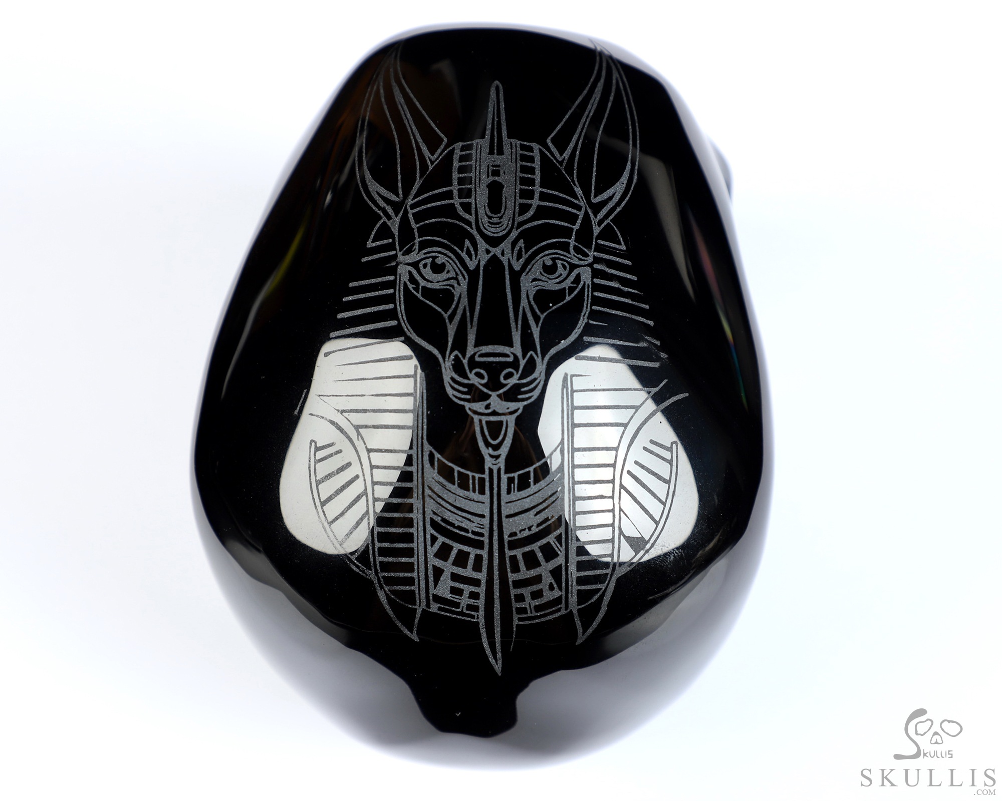 5.1" Black Obsidian Hand Carved Crystal Skull and Anubis, Super Realistic, Crystal Healing 5.1" Black Obsidian Hand Carved Crystal Skull and Anubis, Super Realistic, Crystal Healing
