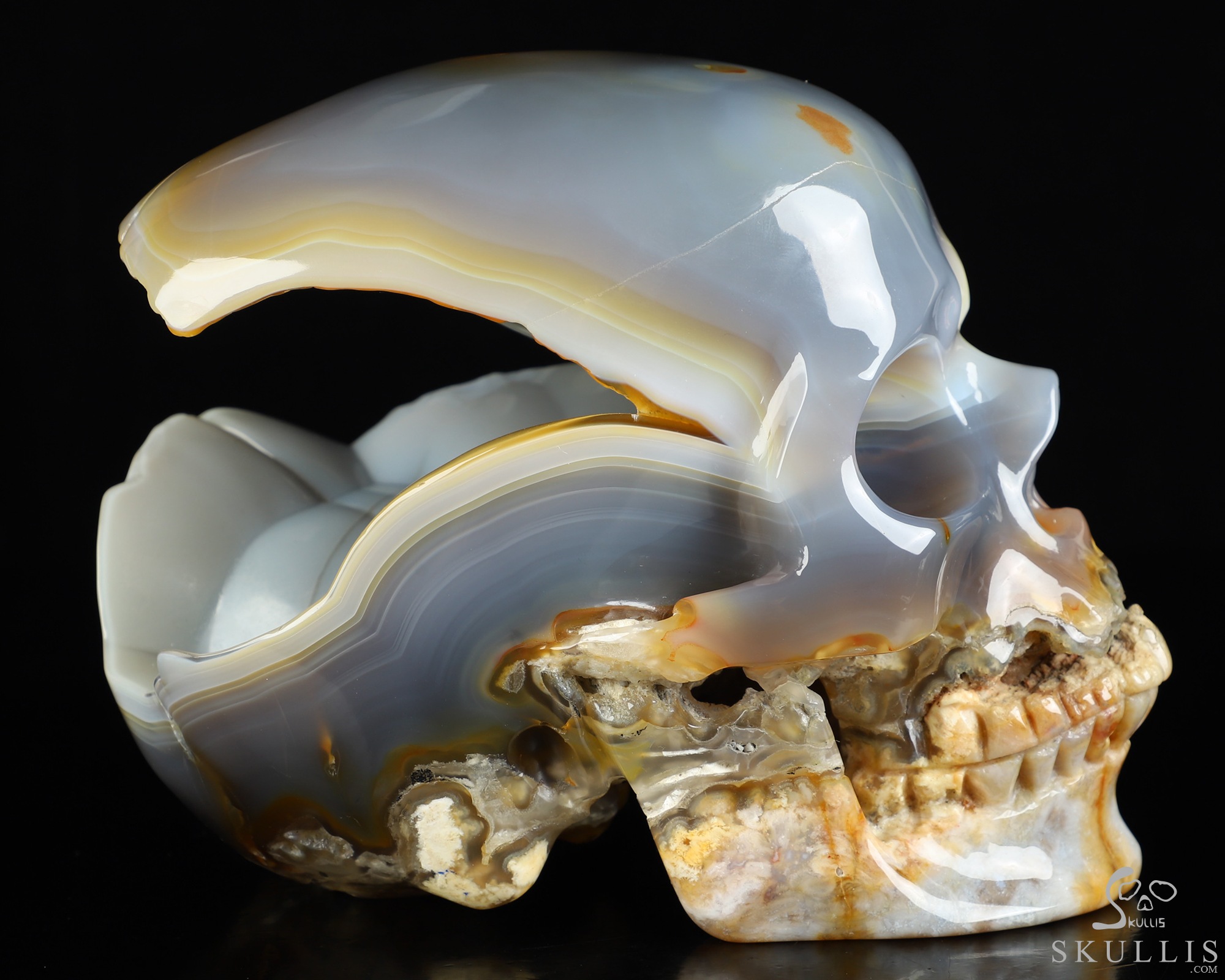 Lifesized 7.7" Agate Geode Hand Carved Crystal Skull, Super Realistic, Crystal Healing Lifesized 7.7" Agate Geode Hand Carved Crystal Skull, Super Realistic, Crystal Healing