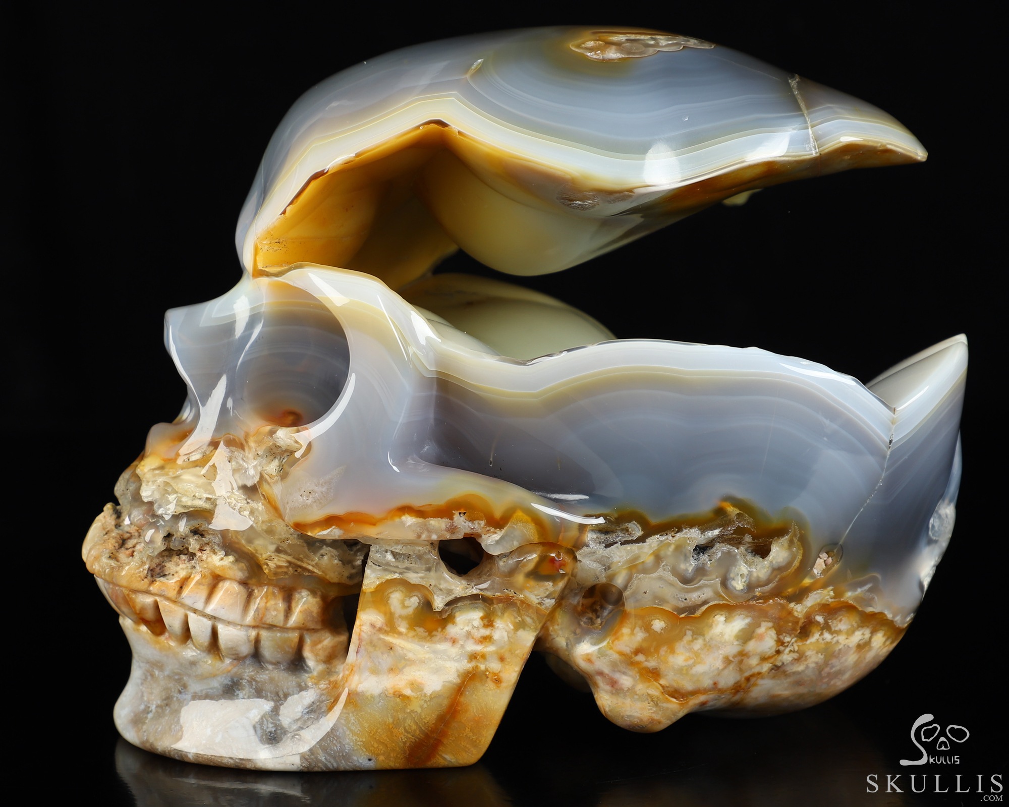 Lifesized 7.7" Agate Geode Hand Carved Crystal Skull, Super Realistic, Crystal Healing Lifesized 7.7" Agate Geode Hand Carved Crystal Skull, Super Realistic, Crystal Healing