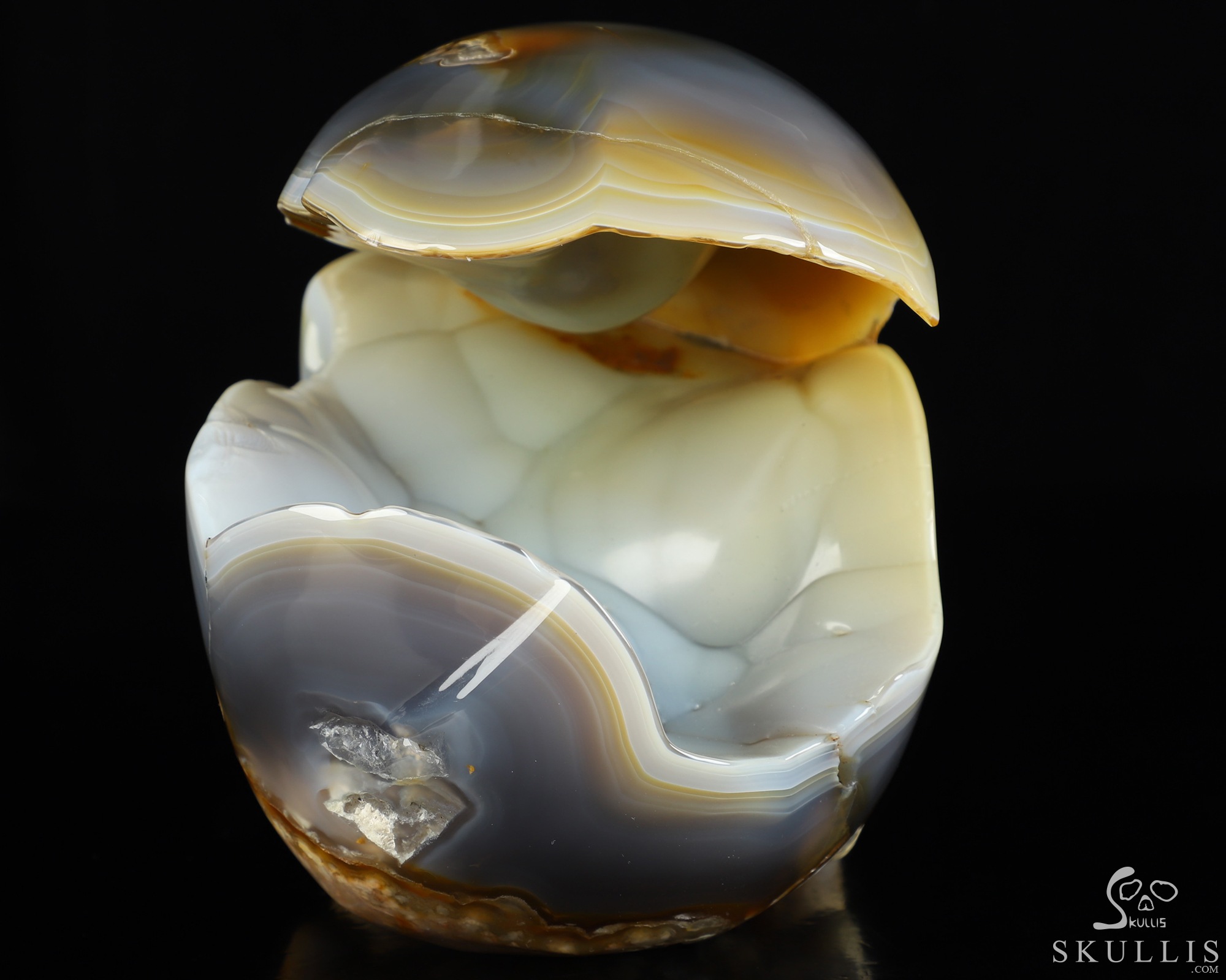 Lifesized 7.7" Agate Geode Hand Carved Crystal Skull, Super Realistic, Crystal Healing Lifesized 7.7" Agate Geode Hand Carved Crystal Skull, Super Realistic, Crystal Healing