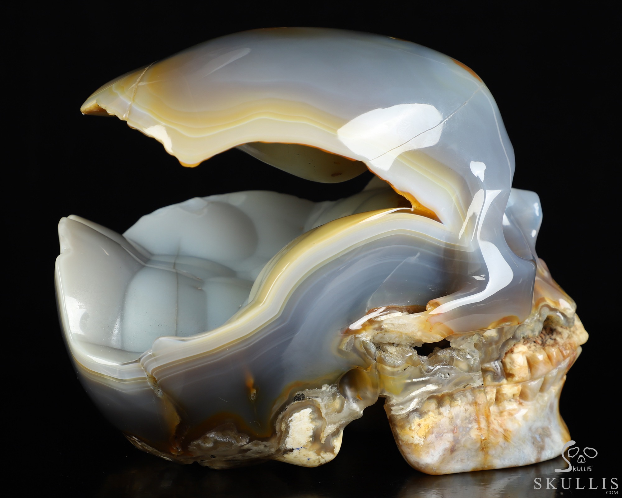 Lifesized 7.7" Agate Geode Hand Carved Crystal Skull, Super Realistic, Crystal Healing Lifesized 7.7" Agate Geode Hand Carved Crystal Skull, Super Realistic, Crystal Healing