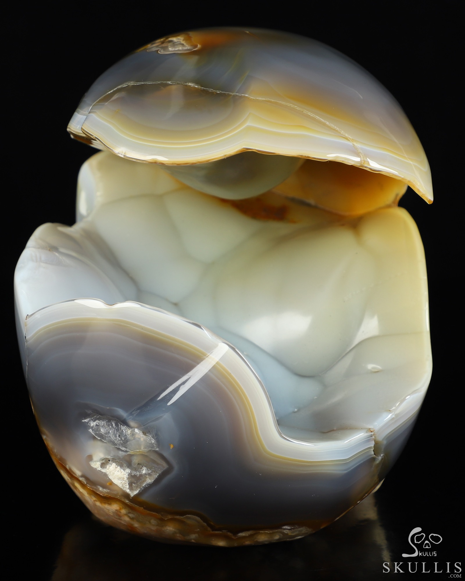 Lifesized 7.7" Agate Geode Hand Carved Crystal Skull, Super Realistic, Crystal Healing Lifesized 7.7" Agate Geode Hand Carved Crystal Skull, Super Realistic, Crystal Healing