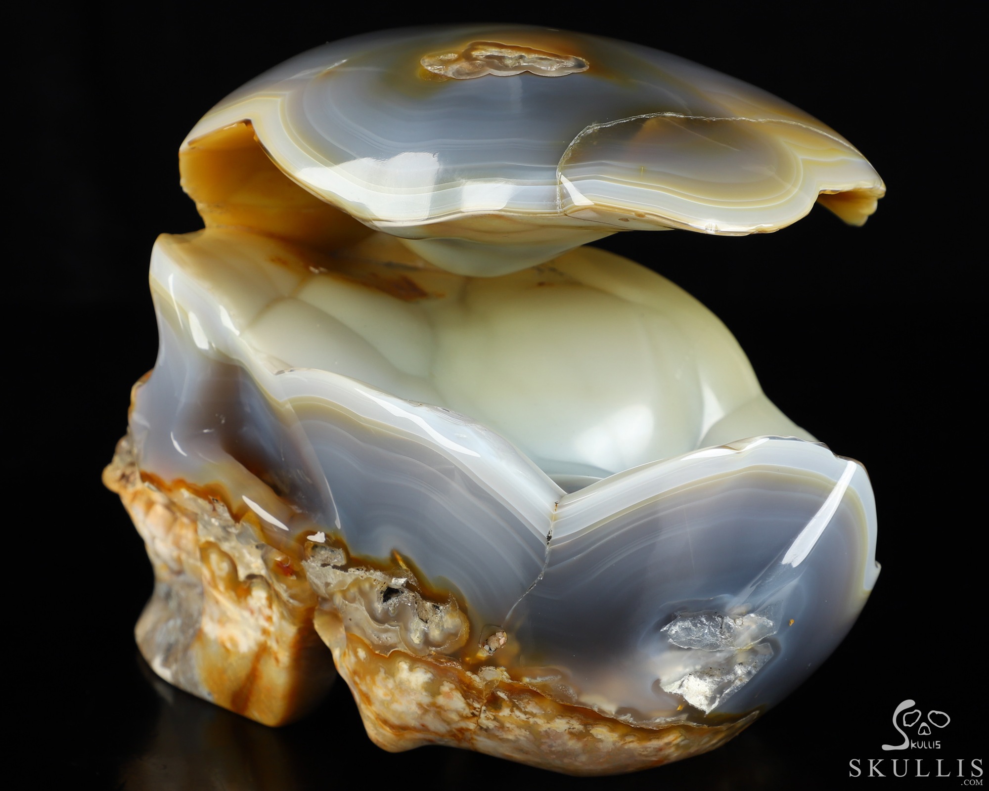 Lifesized 7.7" Agate Geode Hand Carved Crystal Skull, Super Realistic, Crystal Healing Lifesized 7.7" Agate Geode Hand Carved Crystal Skull, Super Realistic, Crystal Healing