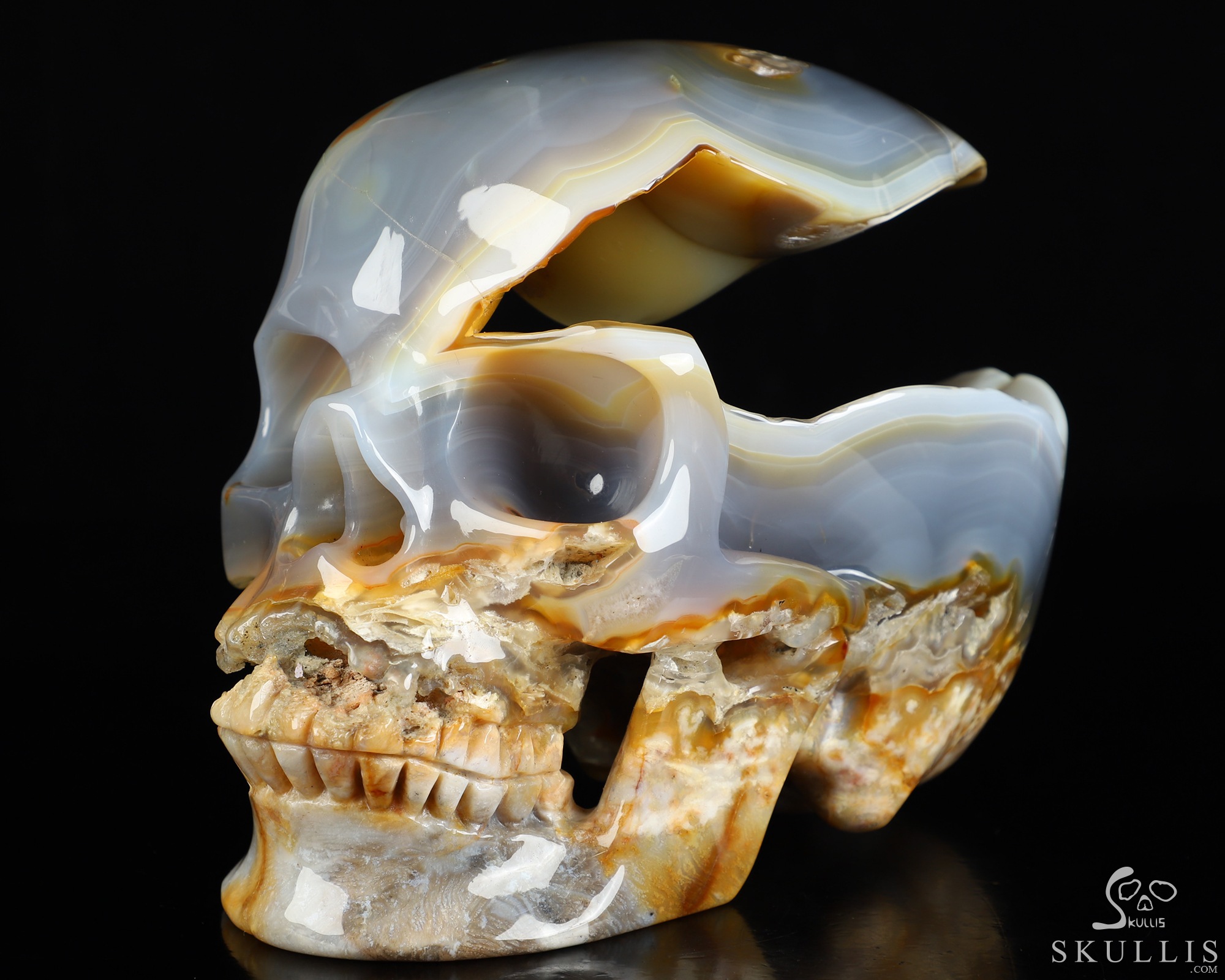 Lifesized 7.7" Agate Geode Hand Carved Crystal Skull, Super Realistic, Crystal Healing Lifesized 7.7" Agate Geode Hand Carved Crystal Skull, Super Realistic, Crystal Healing