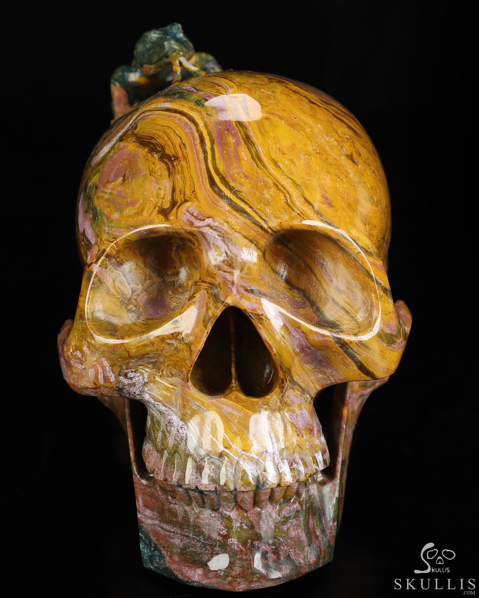 6.6" Ocean Jasper Hand Carved Crystal Skull and Lizard Fine Art Sculpture, Crystal Healing 6.6" Ocean Jasper Hand Carved Crystal Skull and Lizard Fine Art Sculpture, Crystal Healing