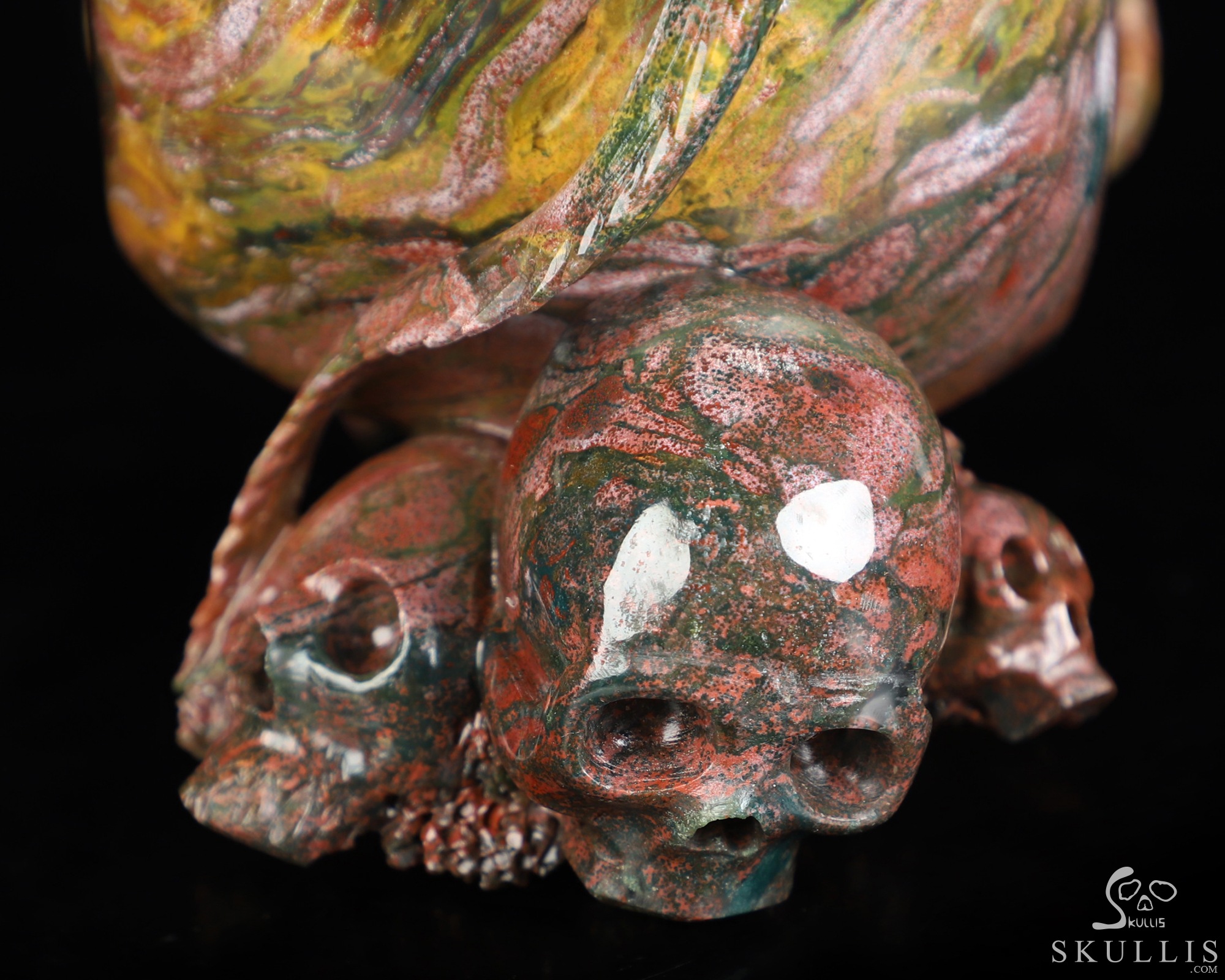 6.6" Ocean Jasper Hand Carved Crystal Skull and Lizard Fine Art Sculpture, Crystal Healing 6.6" Ocean Jasper Hand Carved Crystal Skull and Lizard Fine Art Sculpture, Crystal Healing