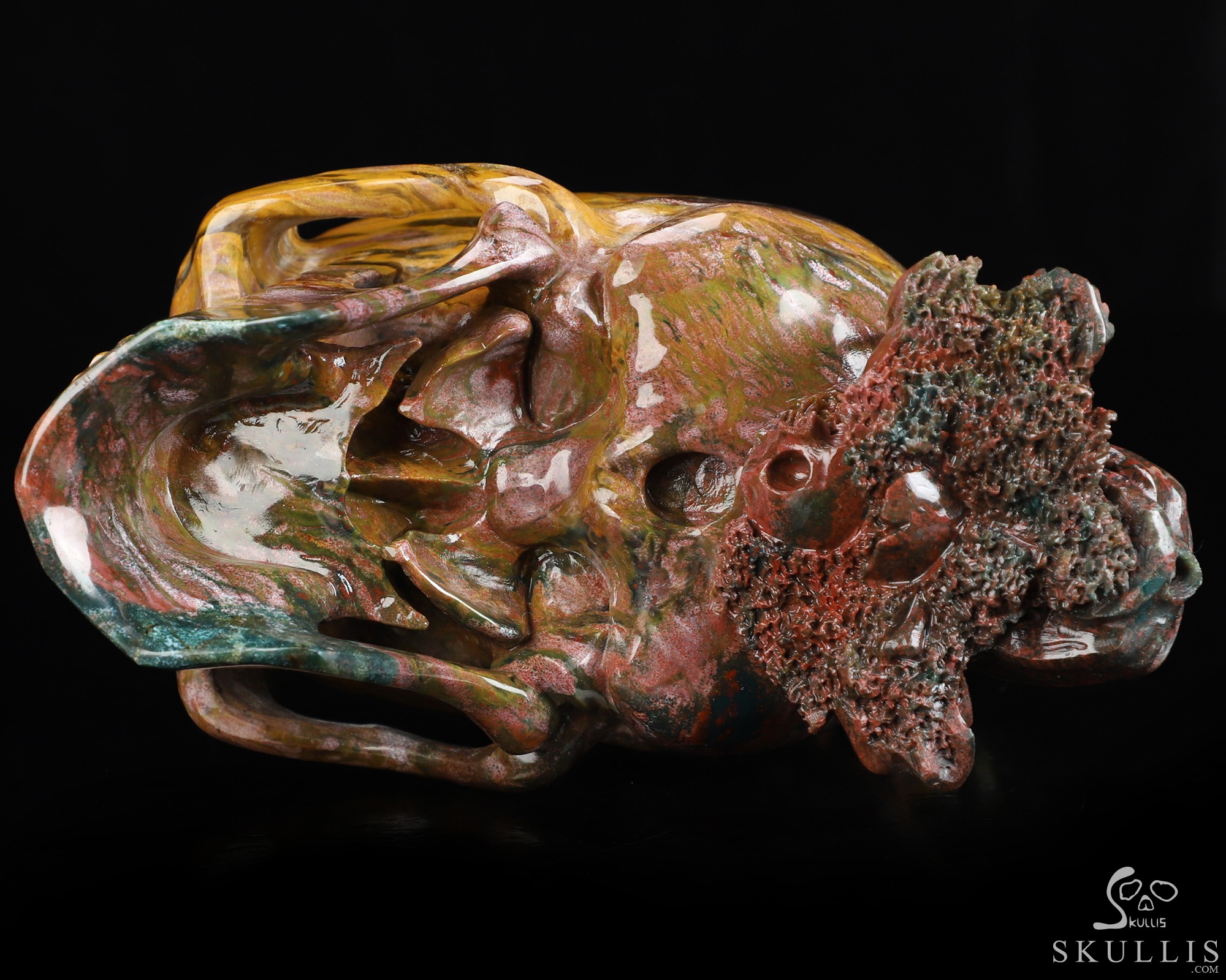 6.6" Ocean Jasper Hand Carved Crystal Skull and Lizard Fine Art Sculpture, Crystal Healing 6.6" Ocean Jasper Hand Carved Crystal Skull and Lizard Fine Art Sculpture, Crystal Healing