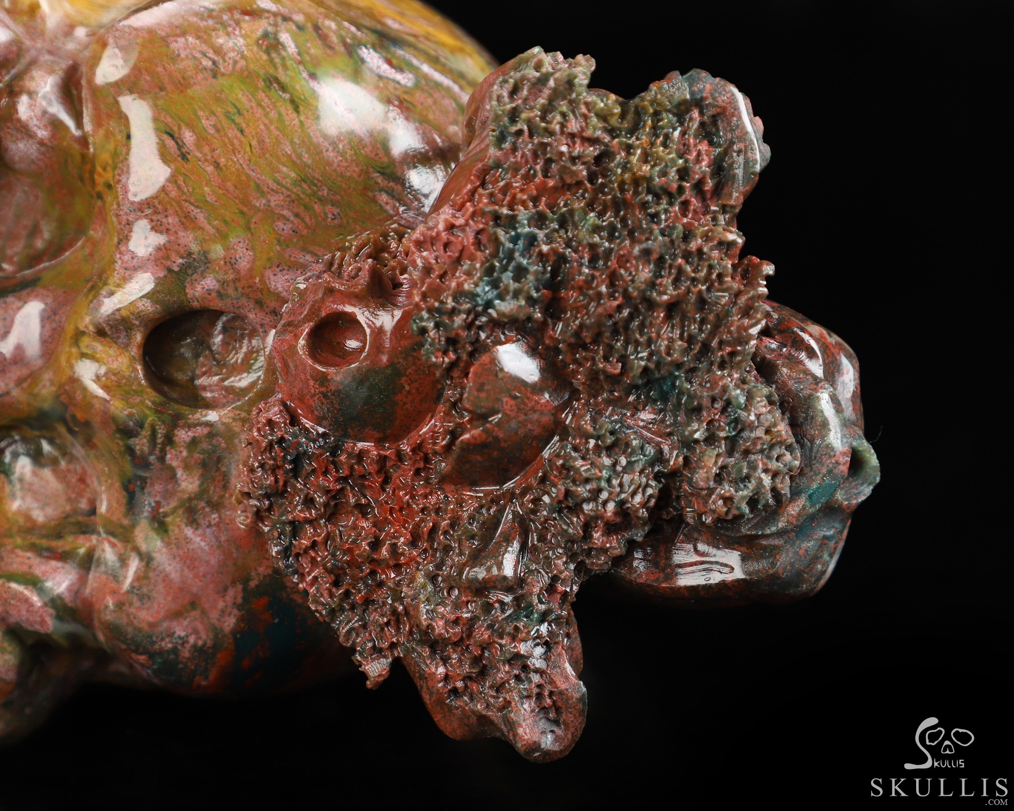 6.6" Ocean Jasper Hand Carved Crystal Skull and Lizard Fine Art Sculpture, Crystal Healing 6.6" Ocean Jasper Hand Carved Crystal Skull and Lizard Fine Art Sculpture, Crystal Healing