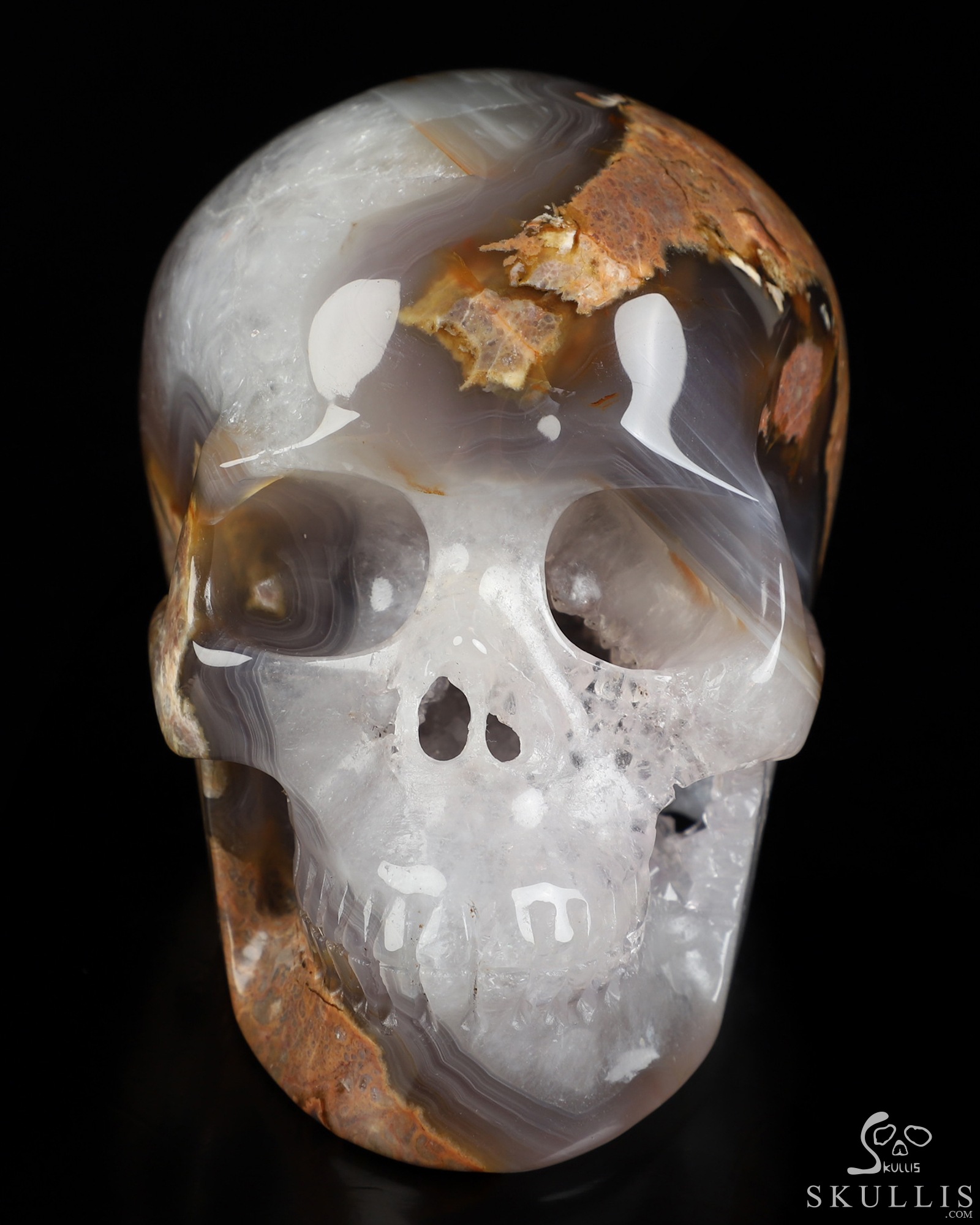 4.5" Dinosaur Egg Agate Geode Hand Carved Crystal Skull, Realistic, Crystal Healing 4.5" Dinosaur Egg Agate Geode Hand Carved Crystal Skull, Realistic, Crystal Healing