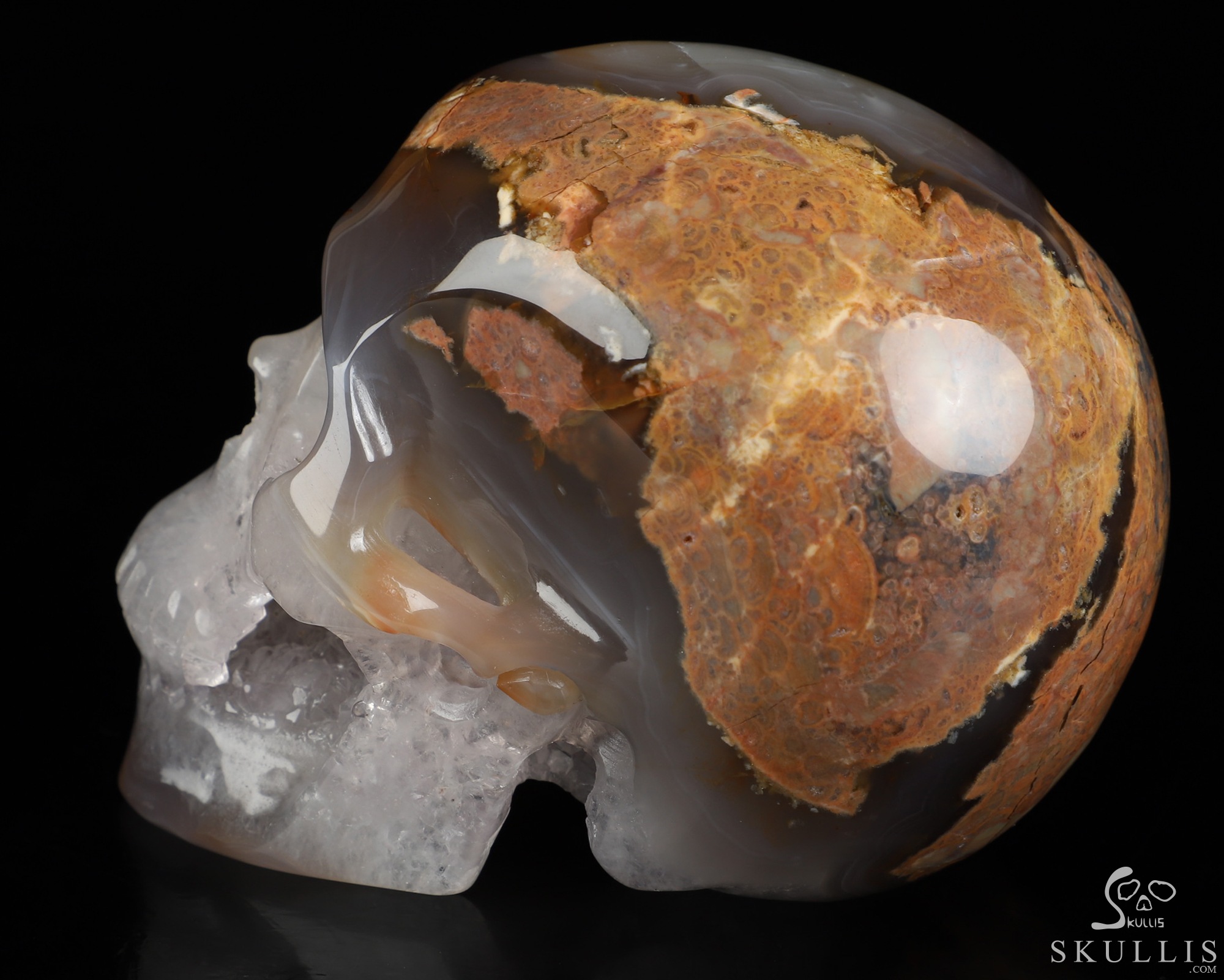 4.5" Dinosaur Egg Agate Geode Hand Carved Crystal Skull, Realistic, Crystal Healing 4.5" Dinosaur Egg Agate Geode Hand Carved Crystal Skull, Realistic, Crystal Healing