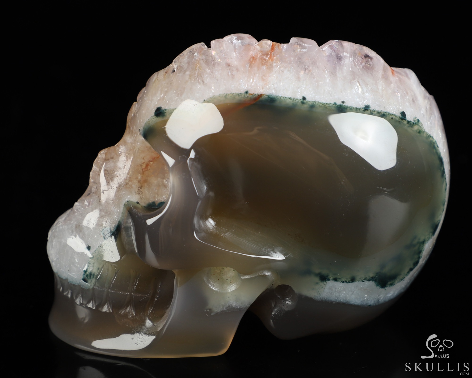 3.5" Agate Amethyst Geode Hand Carved Crystal Skull, Realistic, Crystal Healing 3.5" Agate Amethyst Geode Hand Carved Crystal Skull, Realistic, Crystal Healing