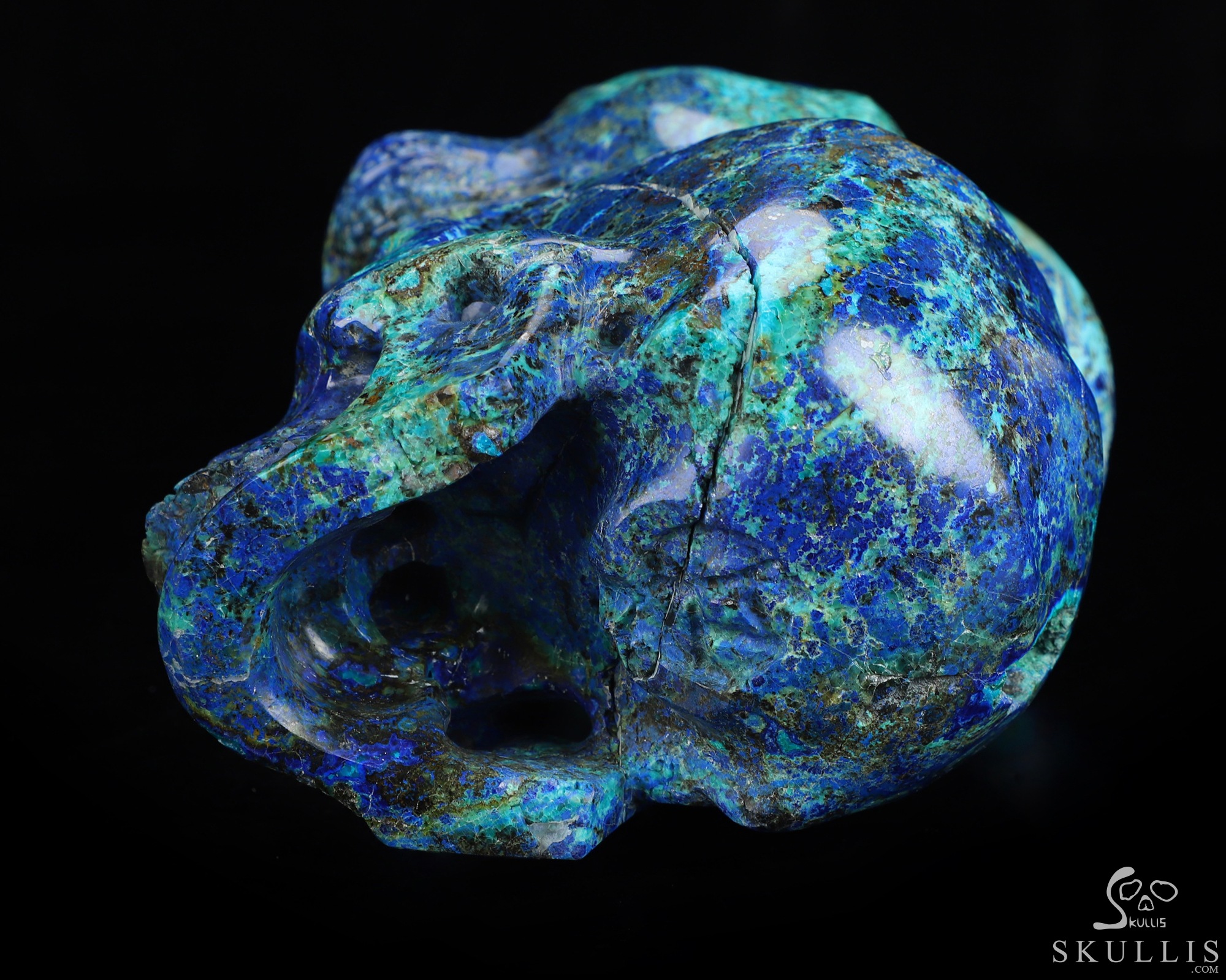 6.3" Azurite & Malachite Hand Carved Crystal Skull and Tiger Fine Art Sculpture, Crystal Healing 6.3" Azurite & Malachite Hand Carved Crystal Skull and Tiger Fine Art Sculpture, Crystal Healing