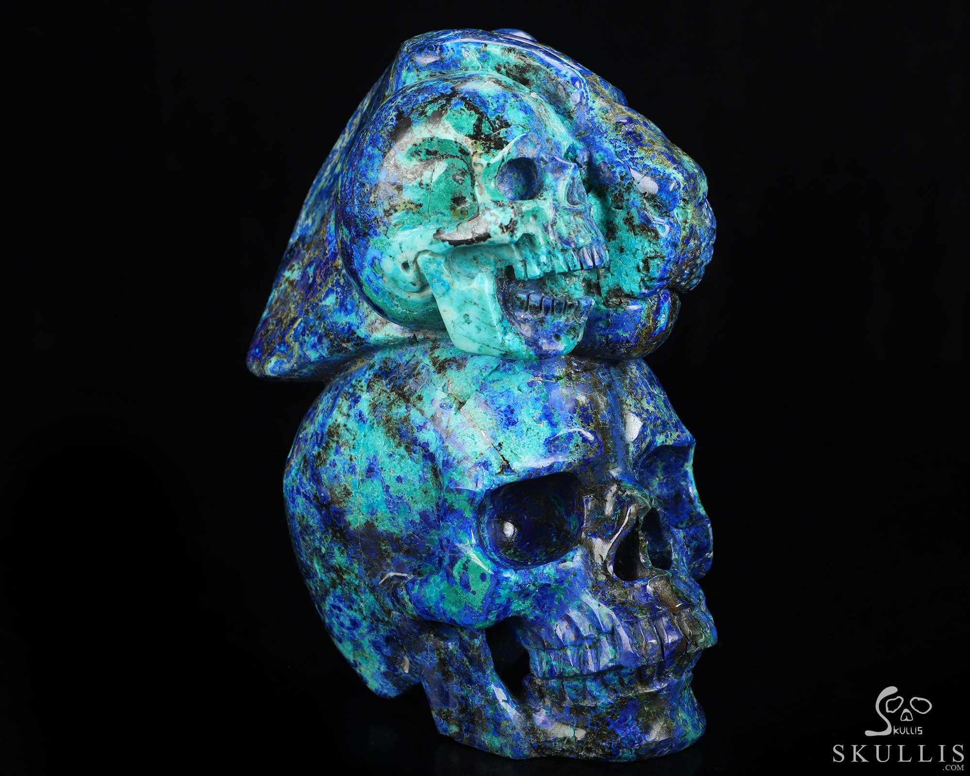 6.3" Azurite & Malachite Hand Carved Crystal Skull and Tiger Fine Art Sculpture, Crystal Healing 6.3" Azurite & Malachite Hand Carved Crystal Skull and Tiger Fine Art Sculpture, Crystal Healing