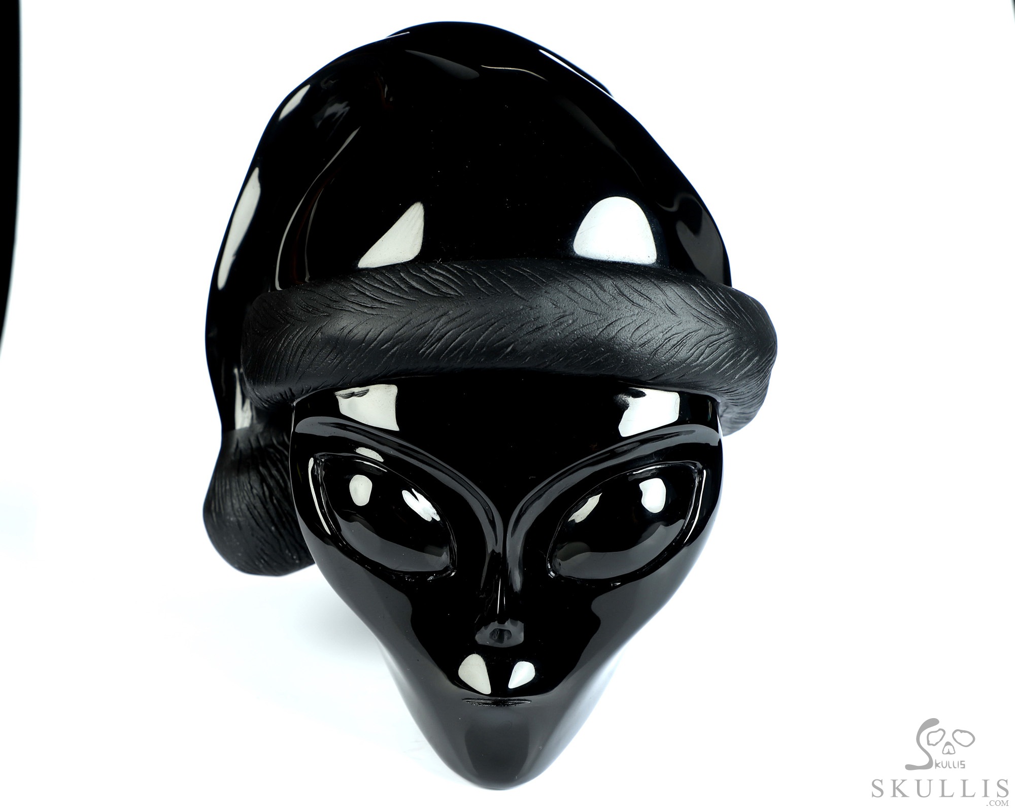 Merry Christmas! 5.2" Black Obsidian Star Being Female Alien Crystal Skull Companion, Hand Carved Gemstone Fine Art Sculpture, Reiki Healing Stone Statue Merry Christmas! 5.2" Black Obsidian Star Being Female Alien Crystal Skull Companion, Hand Carved Gemstone Fine Art Sculpture, Reiki Healing Stone Statue