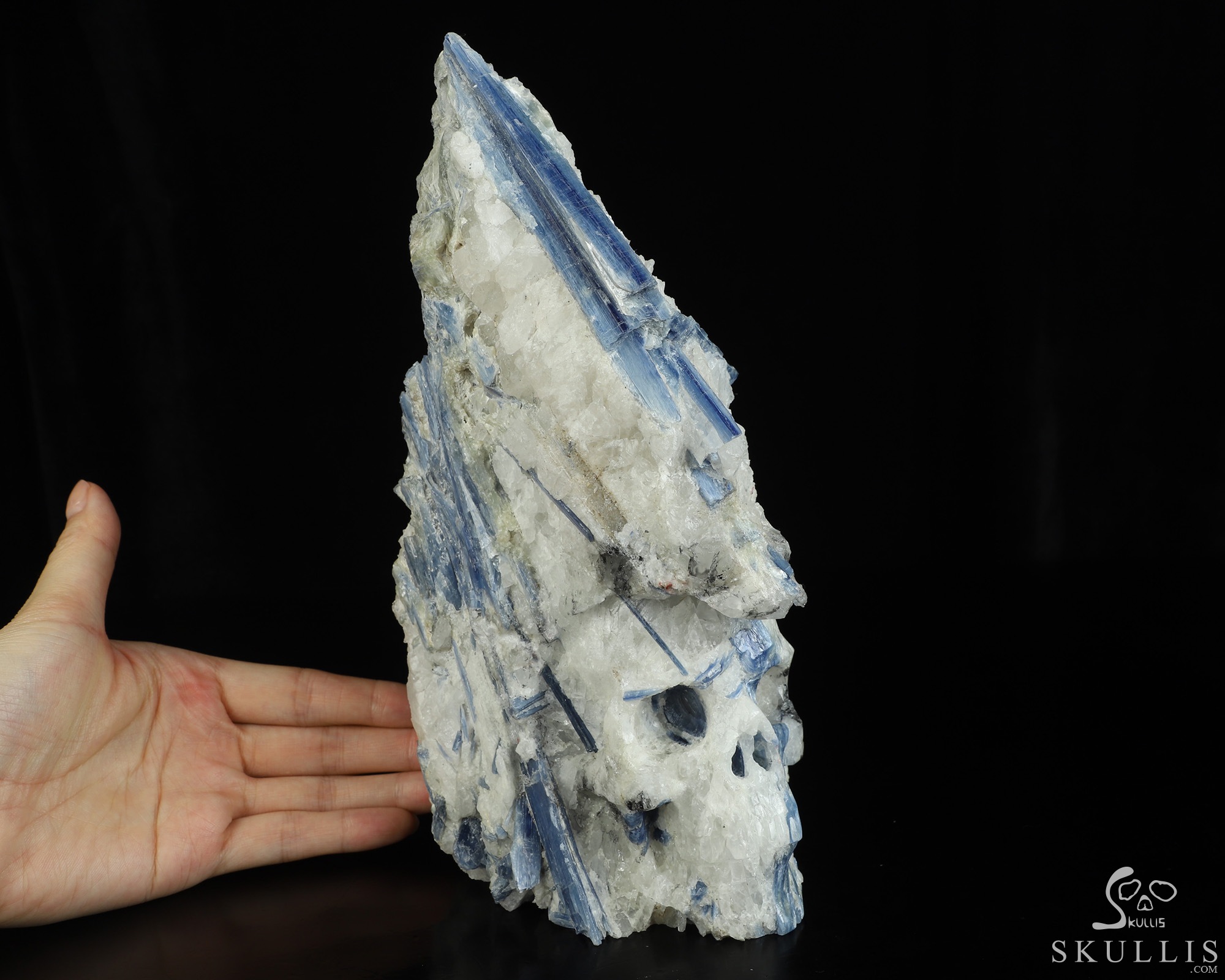 Gemstone 9.5" Kyanite Hand Carved Crystal Skull Fine Art Sculpture, Crystal Healing Gemstone 9.5" Kyanite Hand Carved Crystal Skull Fine Art Sculpture, Crystal Healing