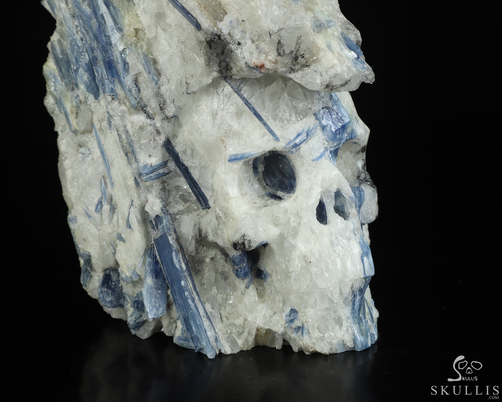 Gemstone 9.5" Kyanite Hand Carved Crystal Skull Fine Art Sculpture, Crystal Healing Gemstone 9.5" Kyanite Hand Carved Crystal Skull Fine Art Sculpture, Crystal Healing