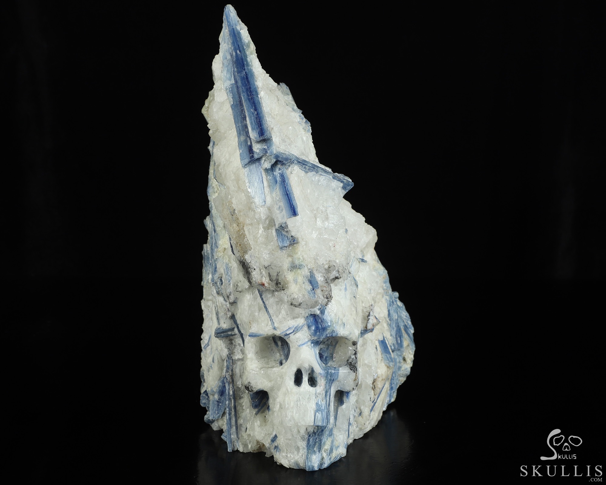 Gemstone 9.5" Kyanite Hand Carved Crystal Skull Fine Art Sculpture, Crystal Healing Gemstone 9.5" Kyanite Hand Carved Crystal Skull Fine Art Sculpture, Crystal Healing