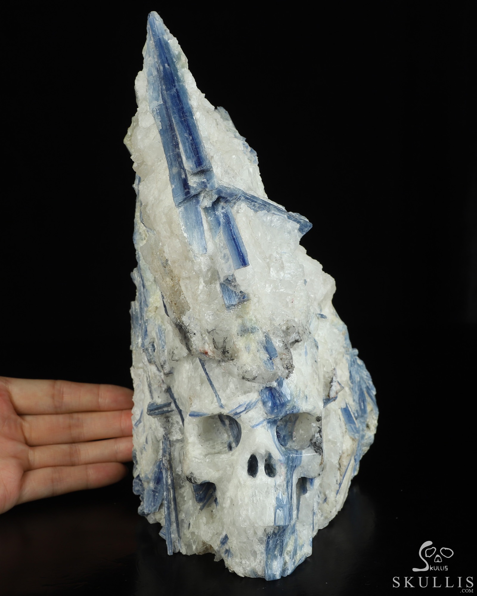 Gemstone 9.5" Kyanite Hand Carved Crystal Skull Fine Art Sculpture, Crystal Healing Gemstone 9.5" Kyanite Hand Carved Crystal Skull Fine Art Sculpture, Crystal Healing