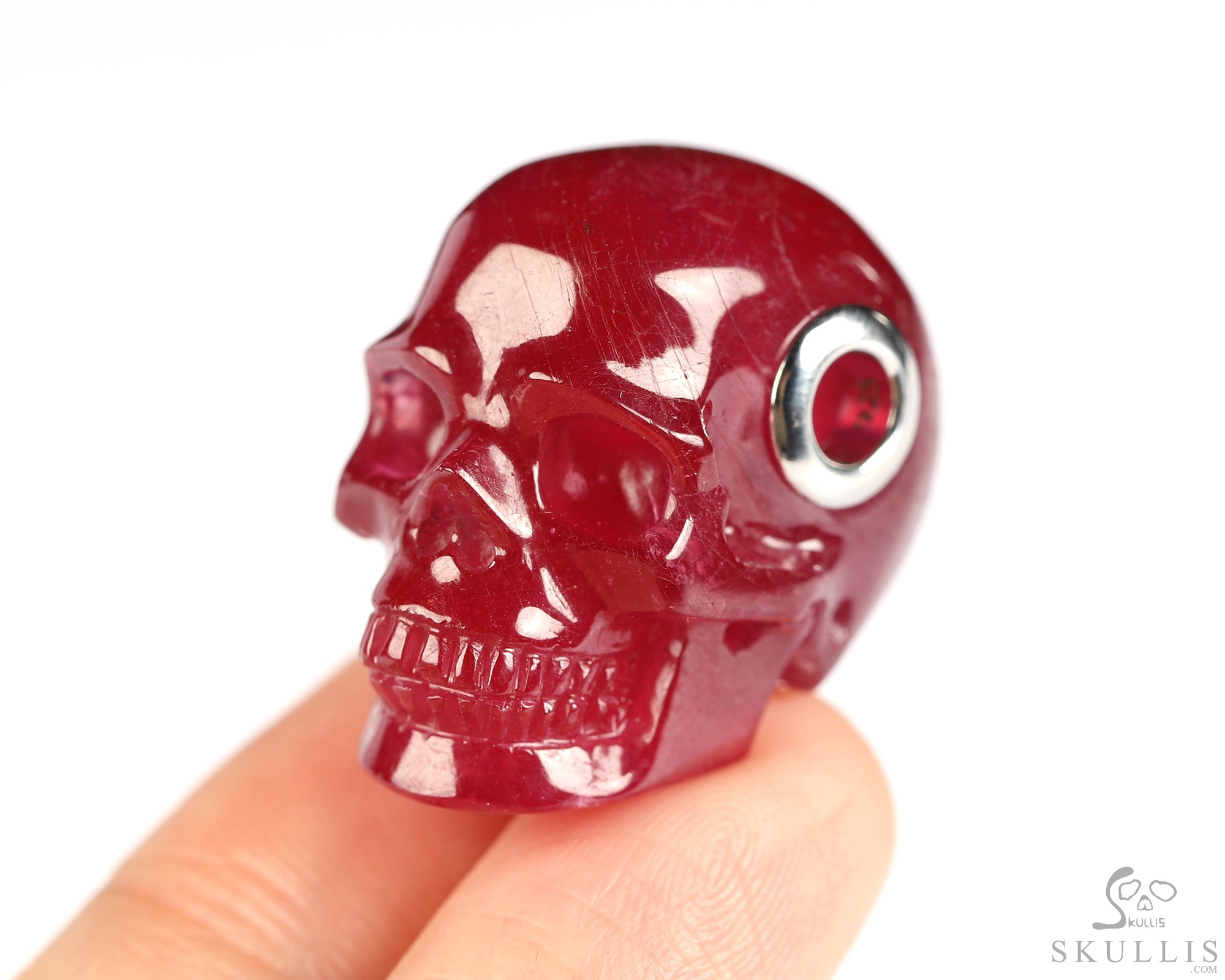 Necklace of 1.0" Ruby Hand Carved Crystal Skull Pendant, Skull Jewelry Necklace of 1.0" Ruby Hand Carved Crystal Skull Pendant, Skull Jewelry