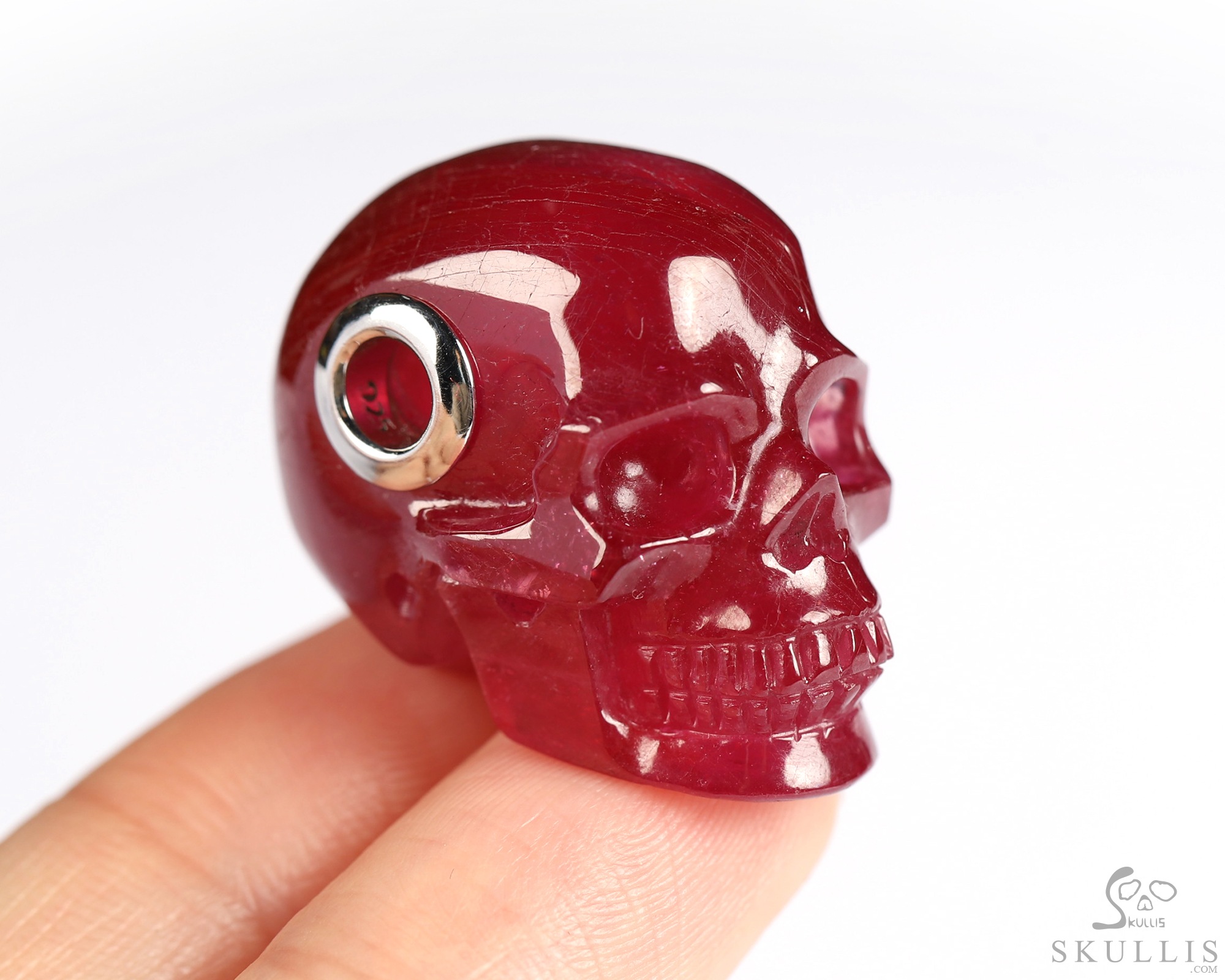 Necklace of 1.0" Ruby Hand Carved Crystal Skull Pendant, Skull Jewelry Necklace of 1.0" Ruby Hand Carved Crystal Skull Pendant, Skull Jewelry