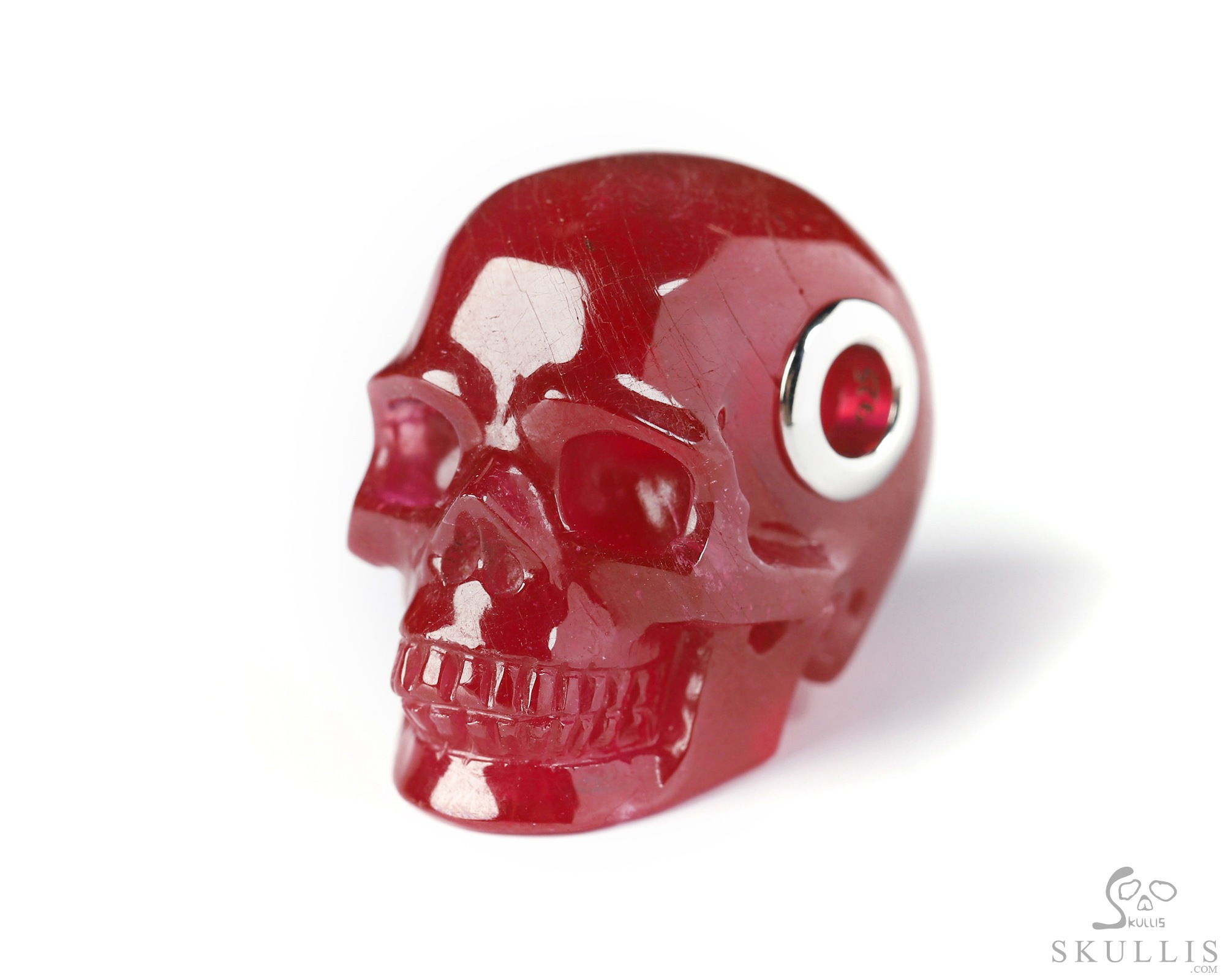 Necklace of 1.0" Ruby Hand Carved Crystal Skull Pendant, Skull Jewelry Necklace of 1.0" Ruby Hand Carved Crystal Skull Pendant, Skull Jewelry