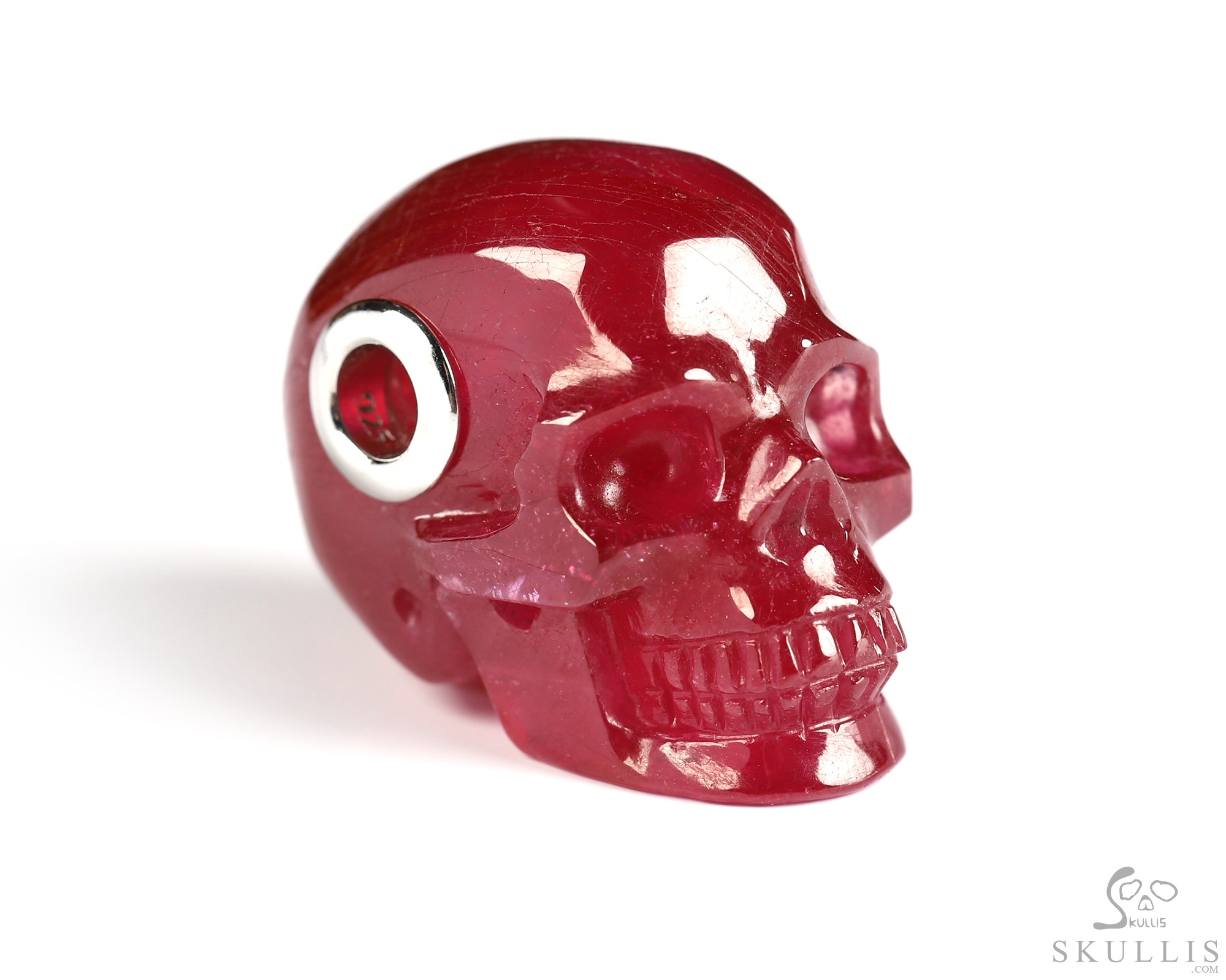 Necklace of 1.0" Ruby Hand Carved Crystal Skull Pendant, Skull Jewelry Necklace of 1.0" Ruby Hand Carved Crystal Skull Pendant, Skull Jewelry