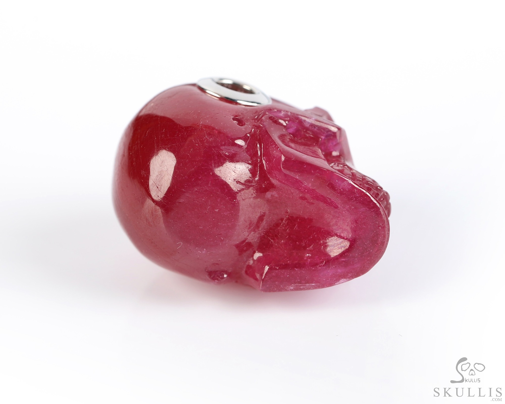 Necklace of 1.0" Ruby Hand Carved Crystal Skull Pendant, Skull Jewelry Necklace of 1.0" Ruby Hand Carved Crystal Skull Pendant, Skull Jewelry