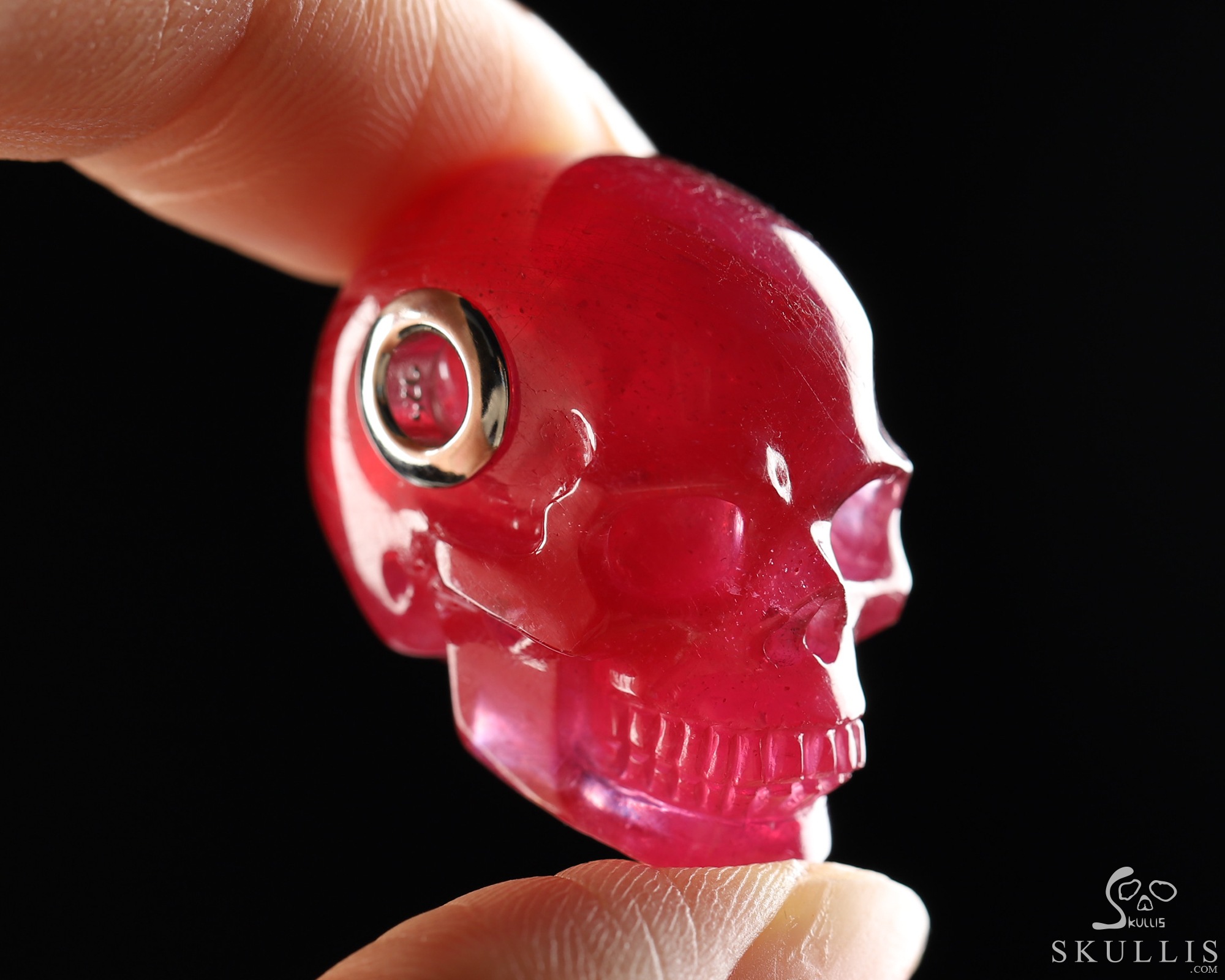 Necklace of 1.0" Ruby Hand Carved Crystal Skull Pendant, Skull Jewelry Necklace of 1.0" Ruby Hand Carved Crystal Skull Pendant, Skull Jewelry