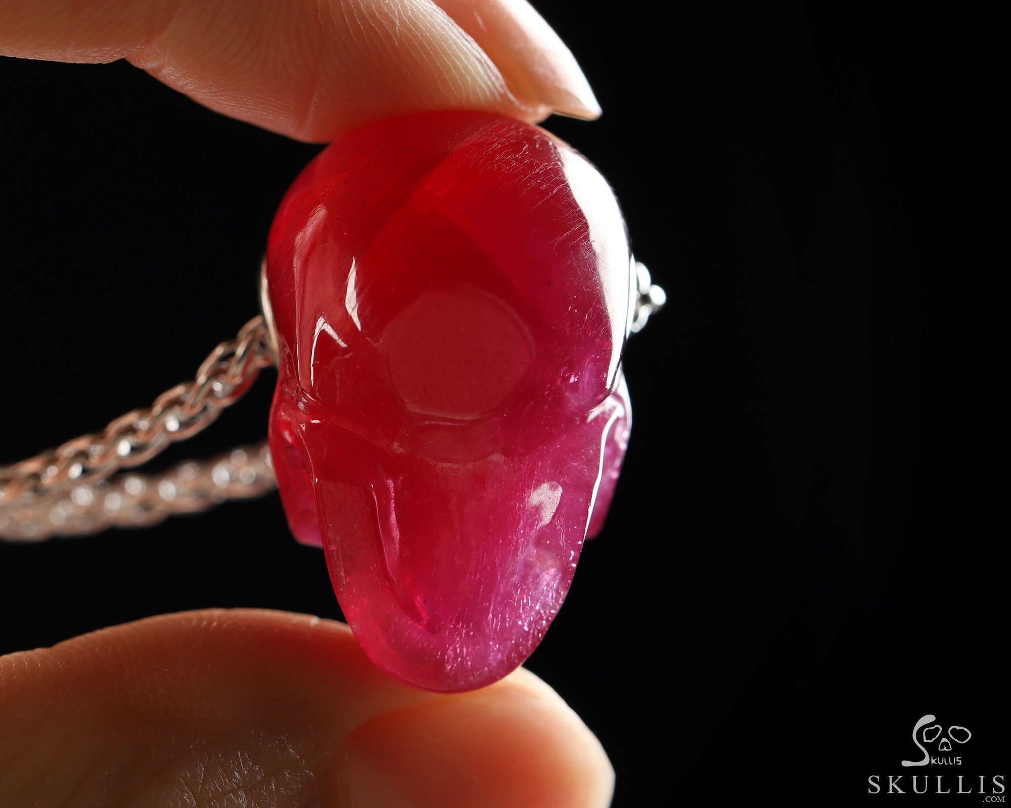 Necklace of 1.0" Ruby Hand Carved Crystal Skull Pendant, Skull Jewelry Necklace of 1.0" Ruby Hand Carved Crystal Skull Pendant, Skull Jewelry