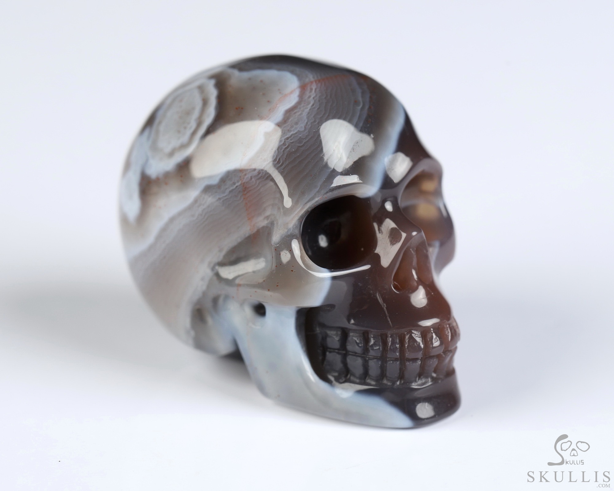 Gemstone 1.3" Mozambique Agate Hand Carved Crystal Skull, Realistic, Crystal Healing Gemstone 1.3" Mozambique Agate Hand Carved Crystal Skull, Realistic, Crystal Healing
