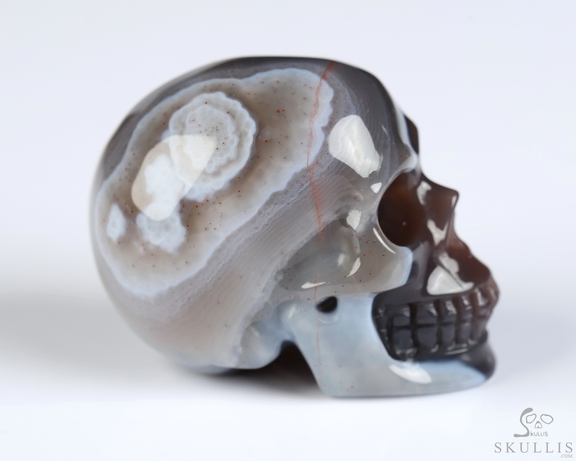 Gemstone 1.3" Mozambique Agate Hand Carved Crystal Skull, Realistic, Crystal Healing Gemstone 1.3" Mozambique Agate Hand Carved Crystal Skull, Realistic, Crystal Healing