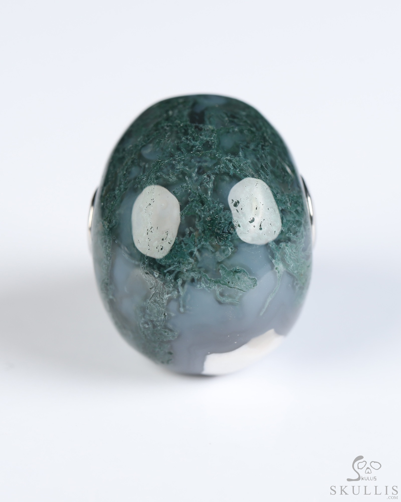 Necklace of 1.1" Green Moss Agate Hand Carved Crystal Skull Pendant, Skull Jewelry Necklace of 1.1" Green Moss Agate Hand Carved Crystal Skull Pendant, Skull Jewelry