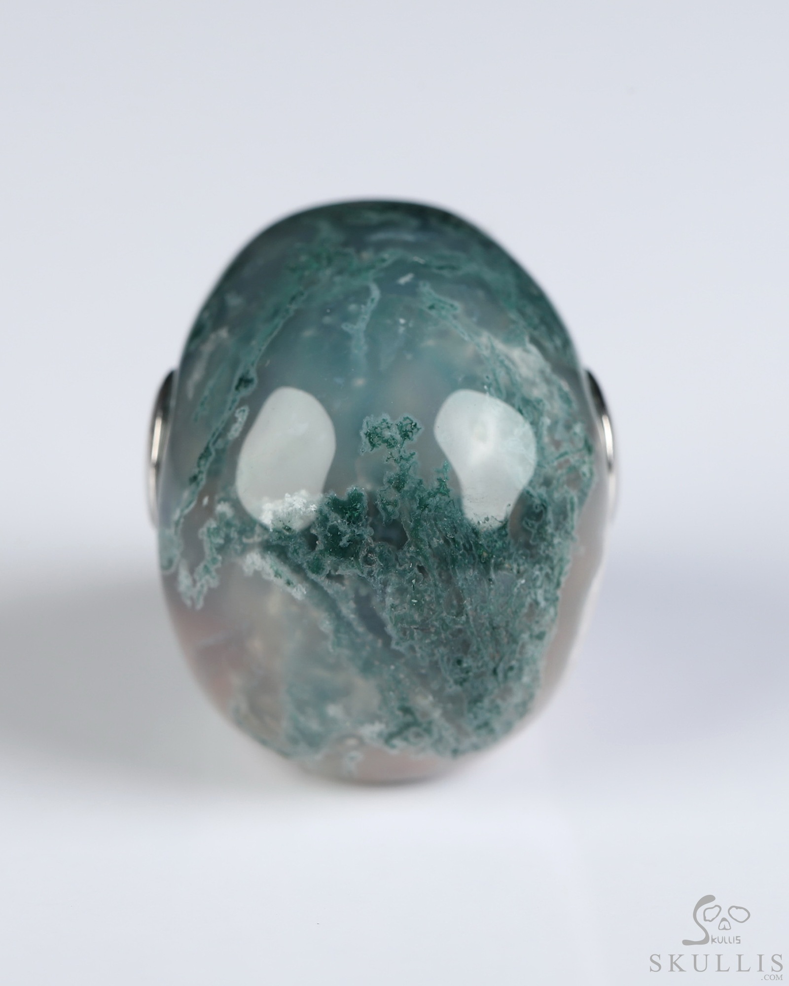 Necklace of 1.1" Green Moss Agate Hand Carved Crystal Skull Pendant, Skull Jewelry Necklace of 1.1" Green Moss Agate Hand Carved Crystal Skull Pendant, Skull Jewelry