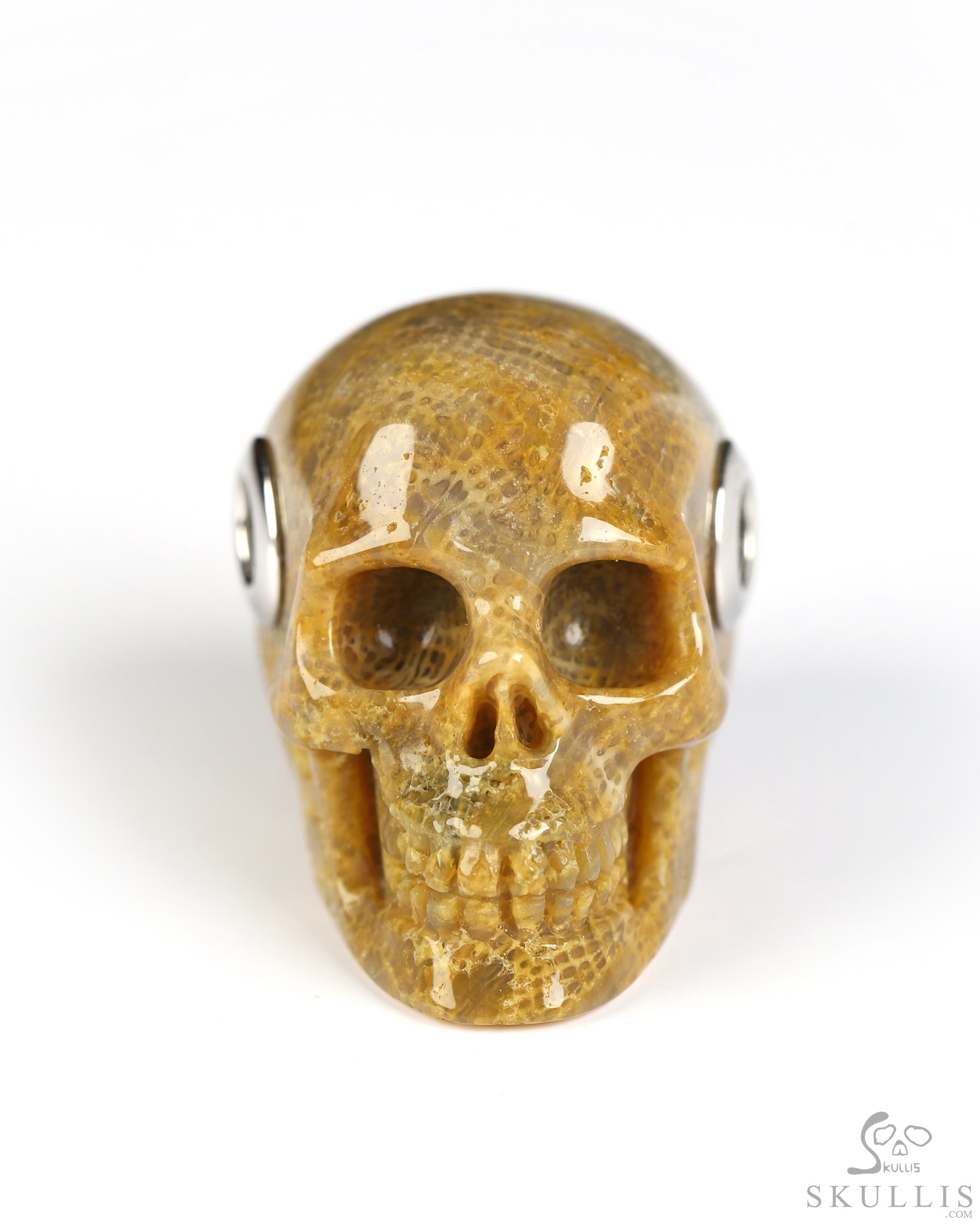 Necklace of 1.1" Coral Fossil Hand Carved Crystal Skull Pendant, Skull Jewelry Necklace of 1.1" Coral Fossil Hand Carved Crystal Skull Pendant, Skull Jewelry