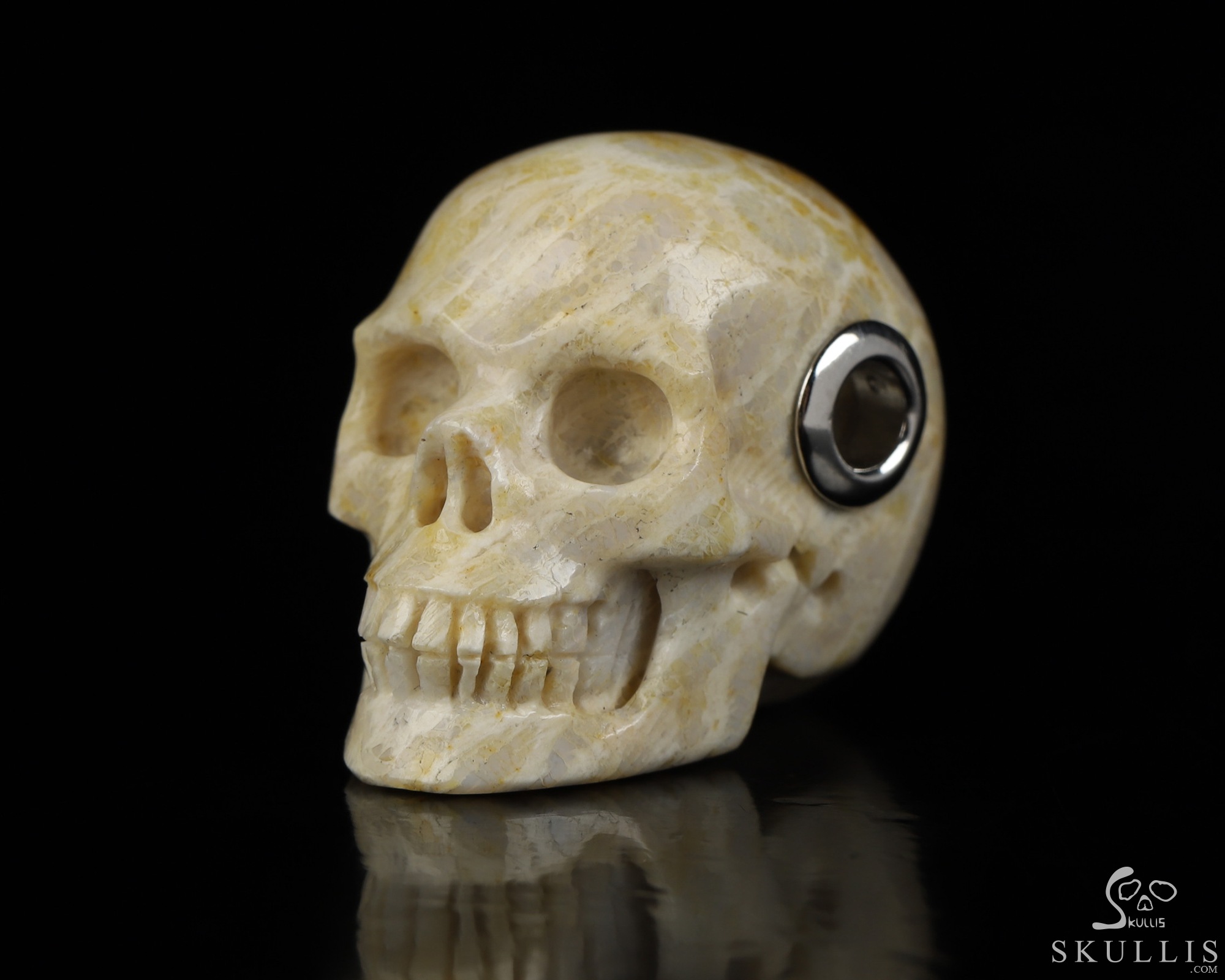 Necklace of 1.1" Coral Fossil Hand Carved Crystal Skull Pendant, Skull Jewelry Necklace of 1.1" Coral Fossil Hand Carved Crystal Skull Pendant, Skull Jewelry