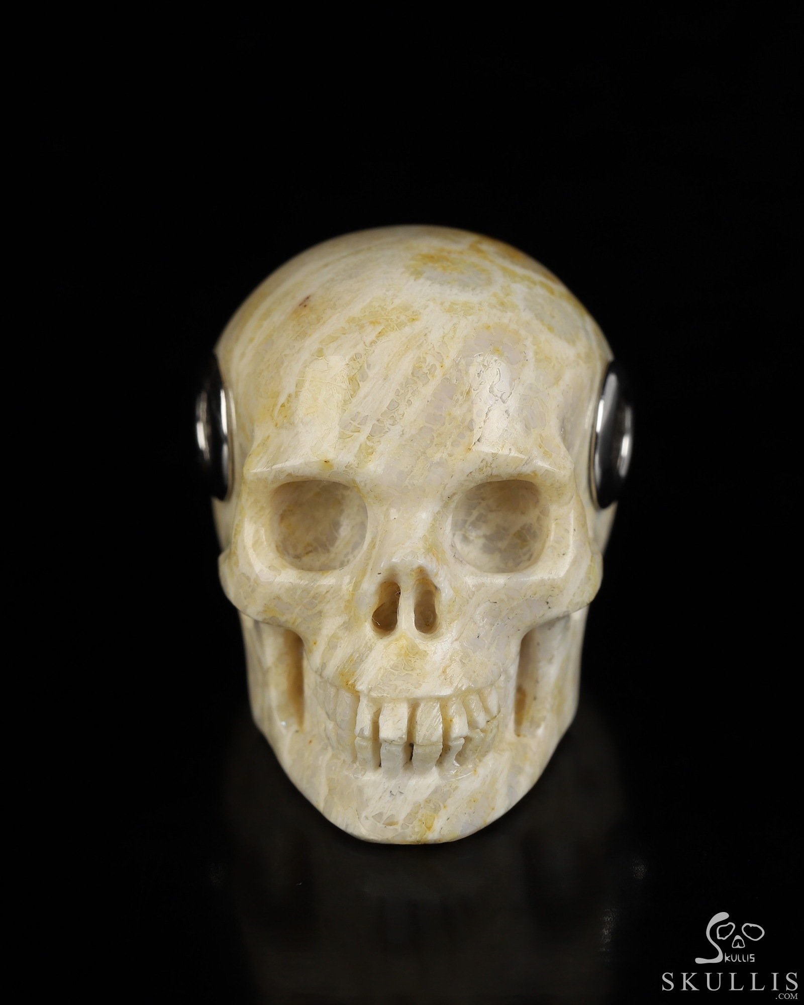 Necklace of 1.1" Coral Fossil Hand Carved Crystal Skull Pendant, Skull Jewelry Necklace of 1.1" Coral Fossil Hand Carved Crystal Skull Pendant, Skull Jewelry