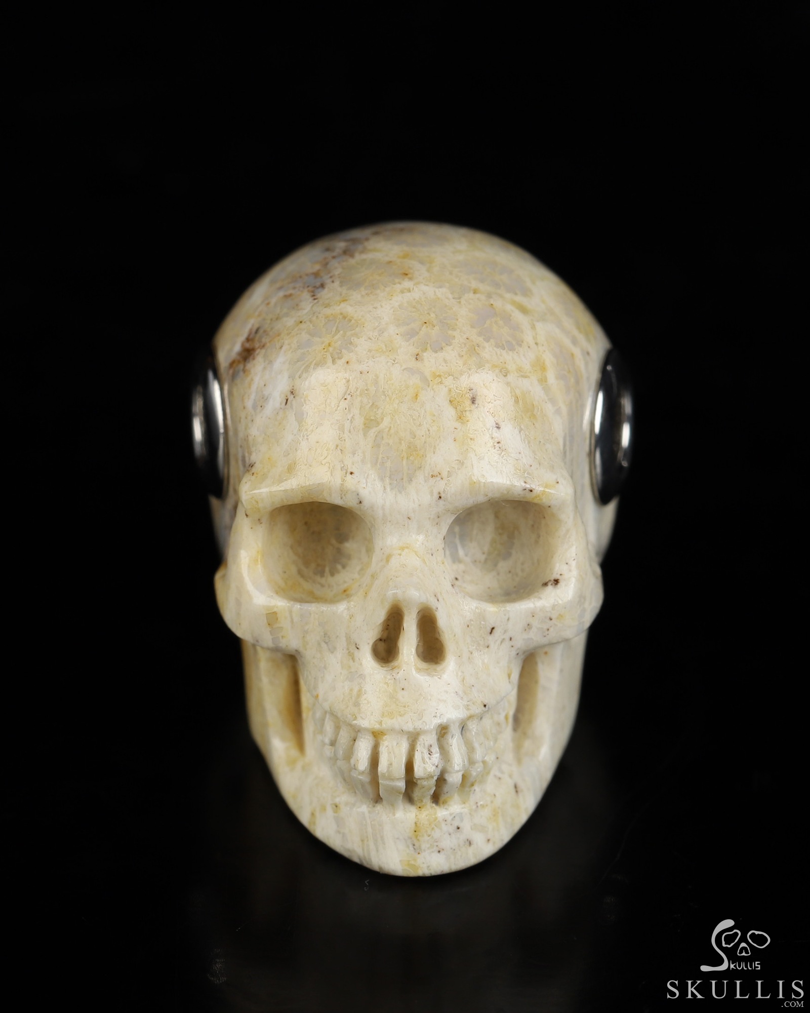 Necklace of 1.1" Coral Fossil Hand Carved Crystal Skull Pendant, Skull Jewelry Necklace of 1.1" Coral Fossil Hand Carved Crystal Skull Pendant, Skull Jewelry