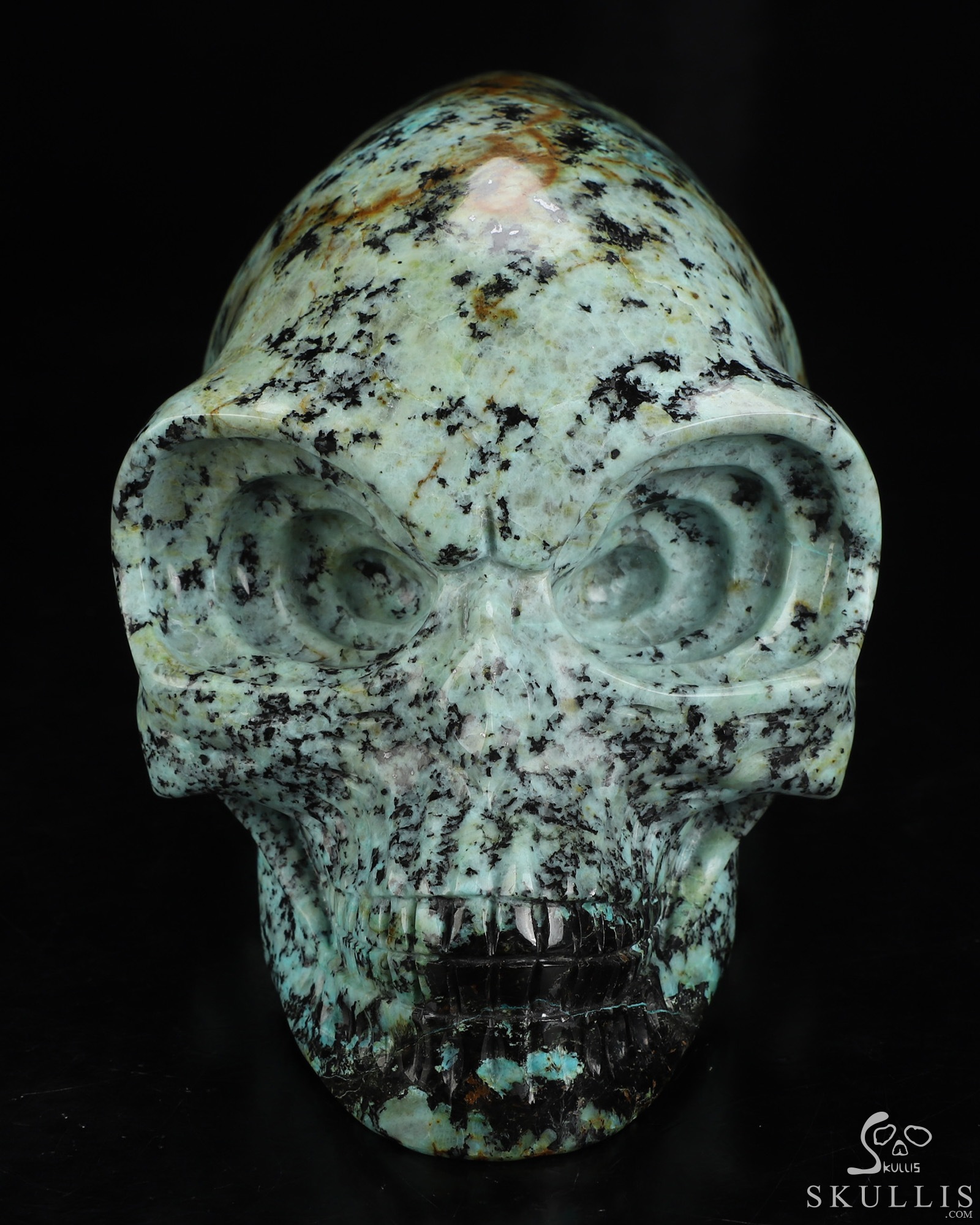 Gemstone 8.9" African Turquoise Hand Carved Crystal Elongated Mayan Alien Skull Sculpture, Crystal Healing Gemstone 8.9" African Turquoise Hand Carved Crystal Elongated Mayan Alien Skull Sculpture, Crystal Healing