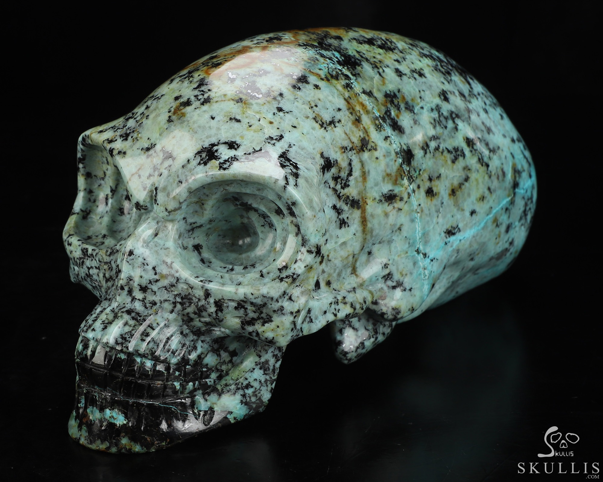 Gemstone 8.9" African Turquoise Hand Carved Crystal Elongated Mayan Alien Skull Sculpture, Crystal Healing Gemstone 8.9" African Turquoise Hand Carved Crystal Elongated Mayan Alien Skull Sculpture, Crystal Healing