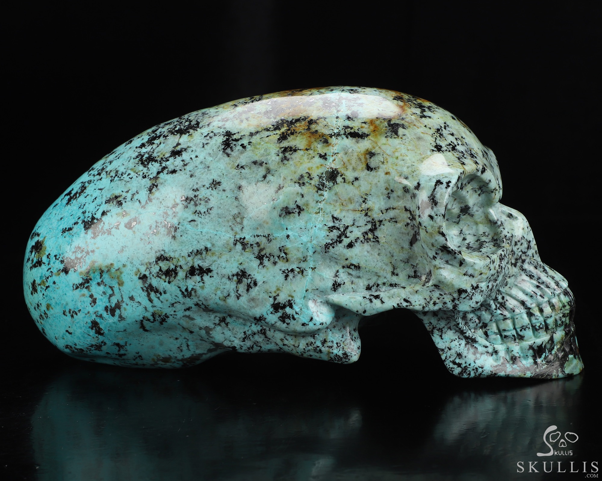 Gemstone 8.9" African Turquoise Hand Carved Crystal Elongated Mayan Alien Skull Sculpture, Crystal Healing Gemstone 8.9" African Turquoise Hand Carved Crystal Elongated Mayan Alien Skull Sculpture, Crystal Healing