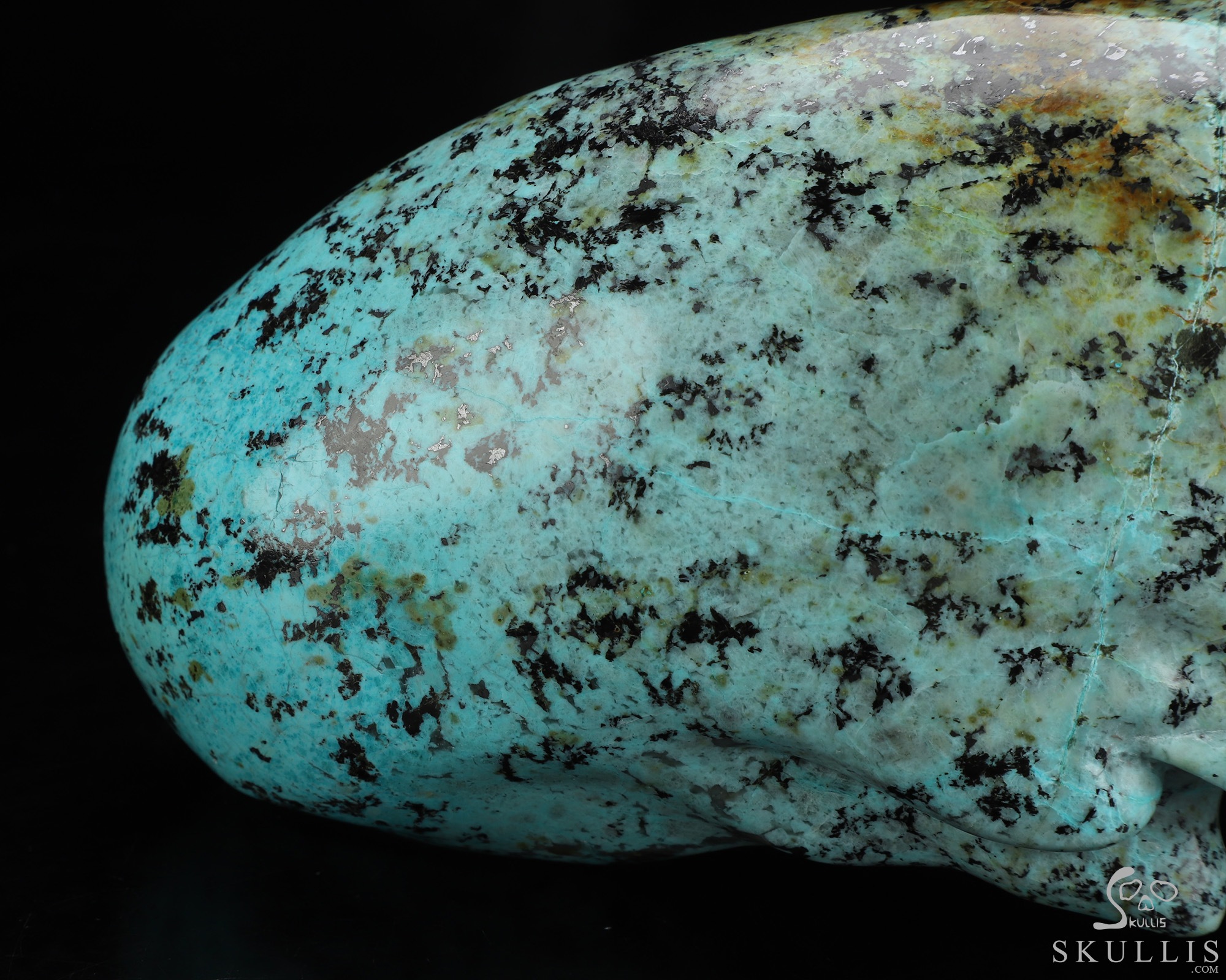 Gemstone 8.9" African Turquoise Hand Carved Crystal Elongated Mayan Alien Skull Sculpture, Crystal Healing Gemstone 8.9" African Turquoise Hand Carved Crystal Elongated Mayan Alien Skull Sculpture, Crystal Healing